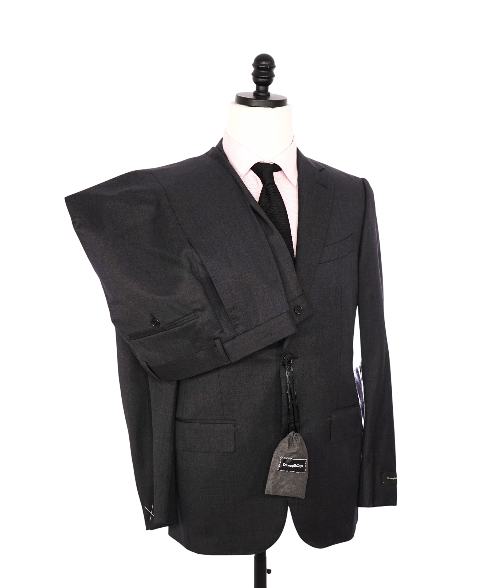 $4,590 ZEGNA - Dark Gray "MICRONSPHERE" Wool Suit - 36S