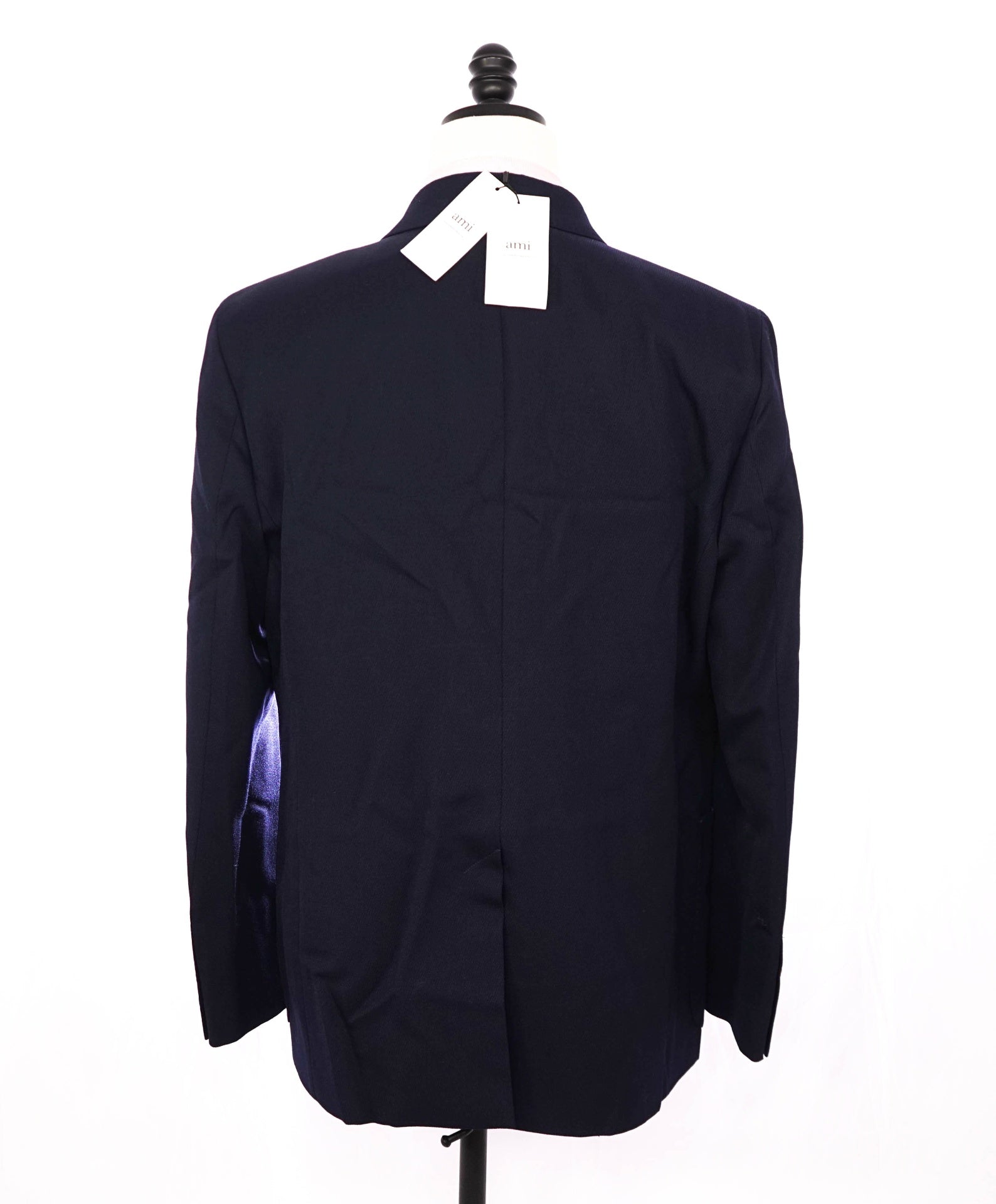 $1,345 AMI - Navy Blue Wool Double Breasted Blazer - 44R