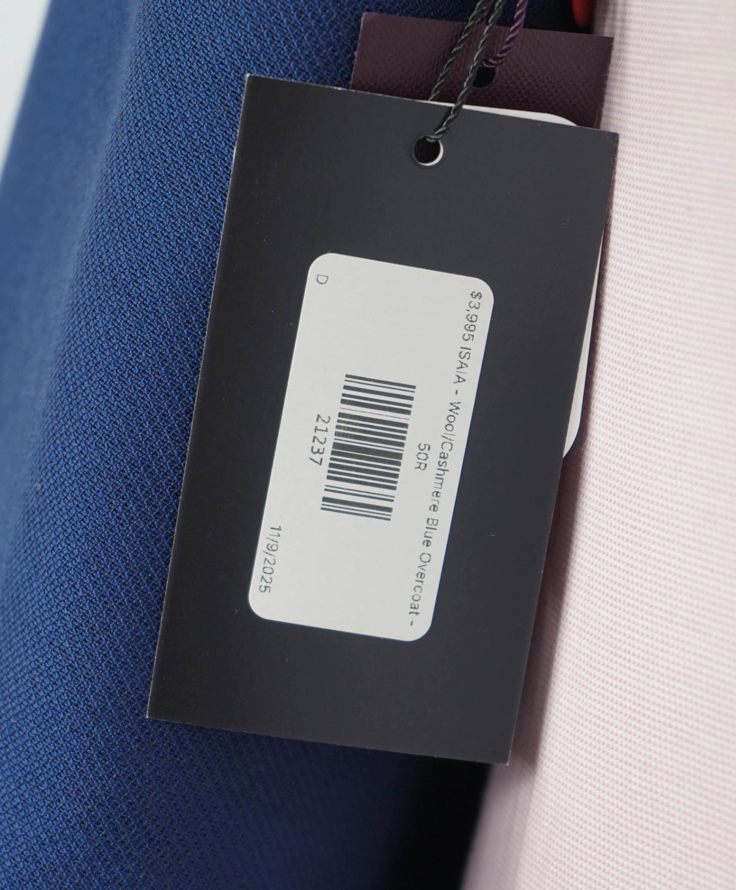 $3,995 ISAIA - Wool/ 43% Cashmere Solid Blue Overcoat - 50R (60EU)