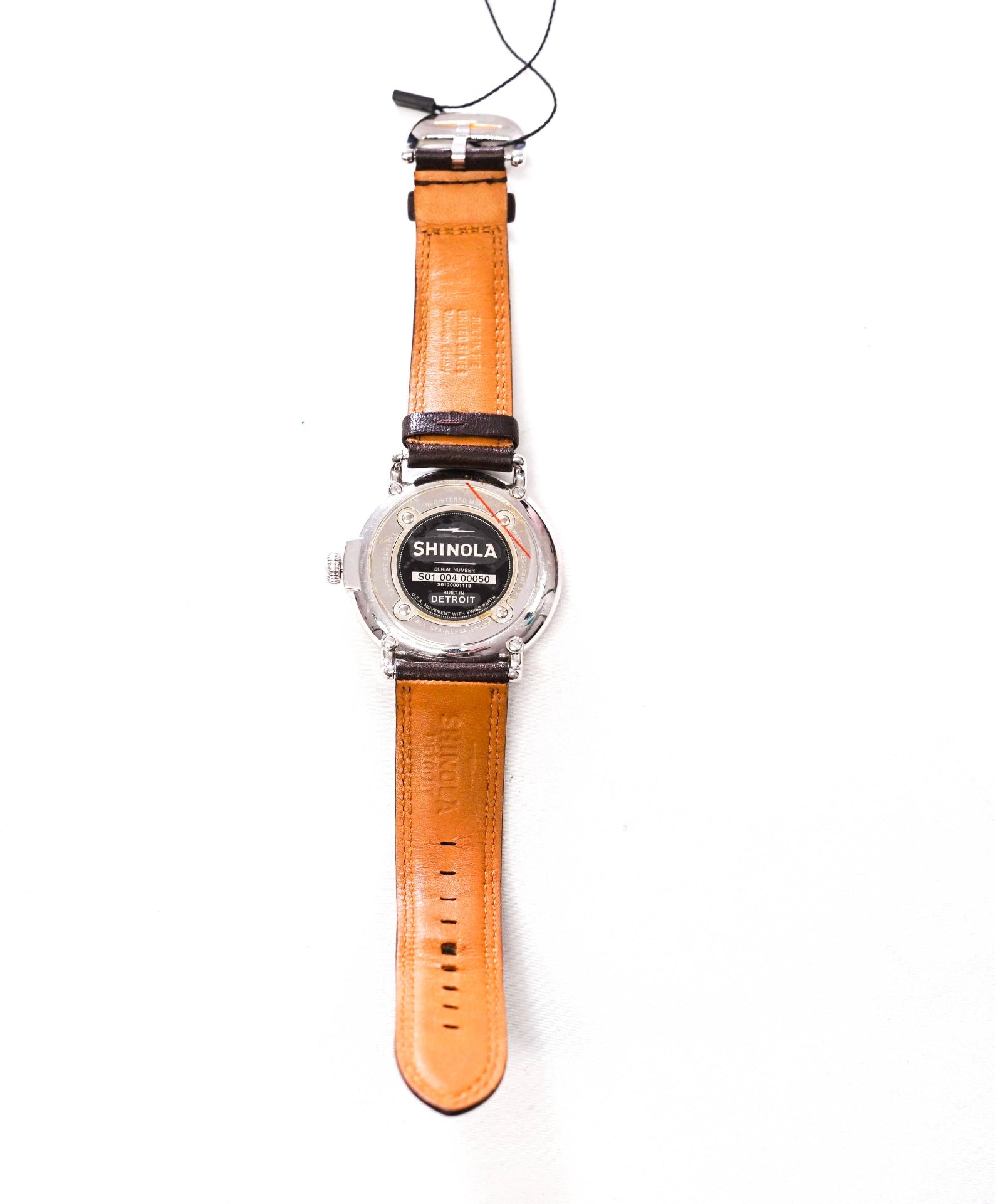 $750 SHINOLA - "Argonite-715" Gray/Brown Leather Steel Watch