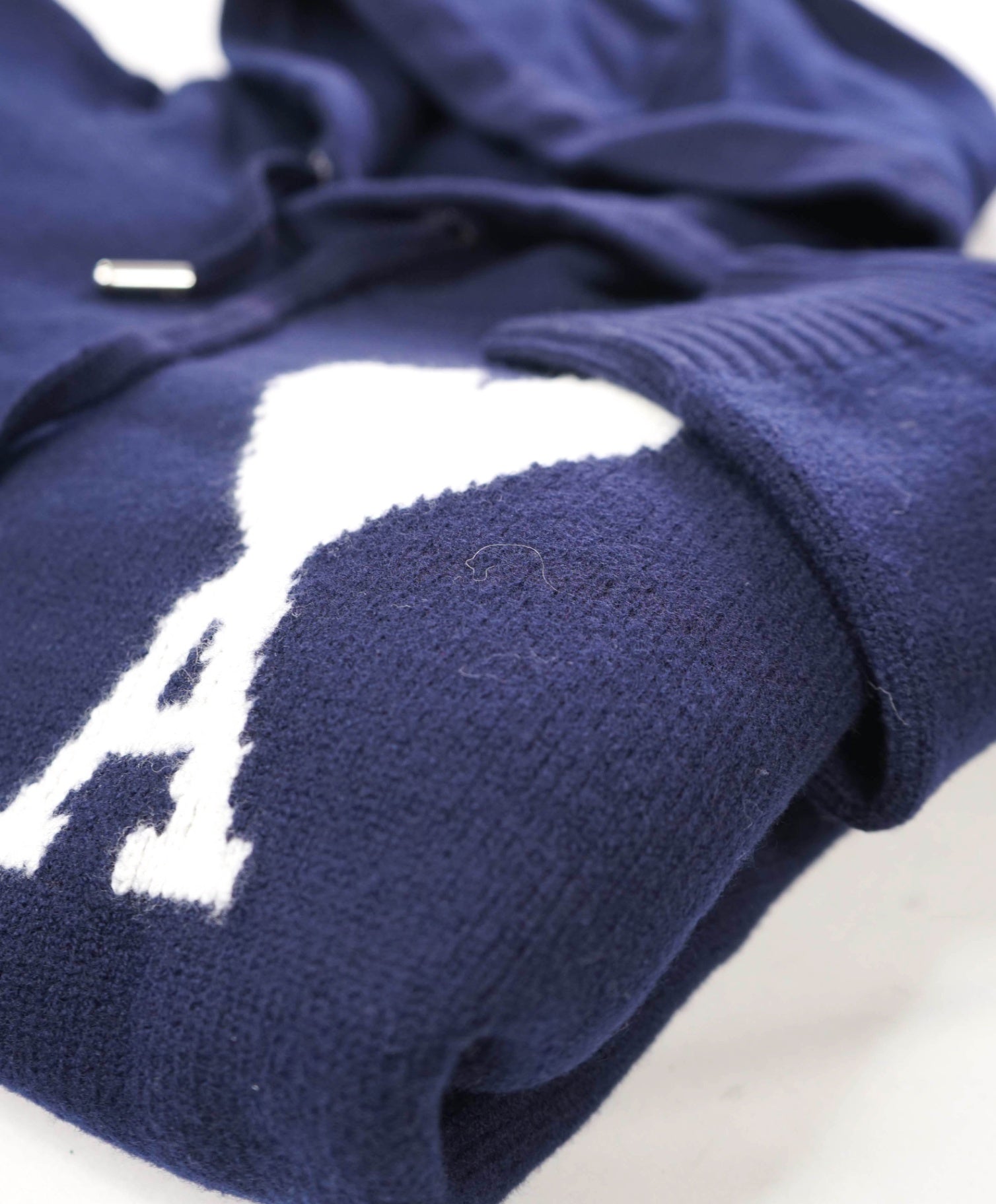 $670 AMI - Navy Blue Knit Wool Hoodie - S