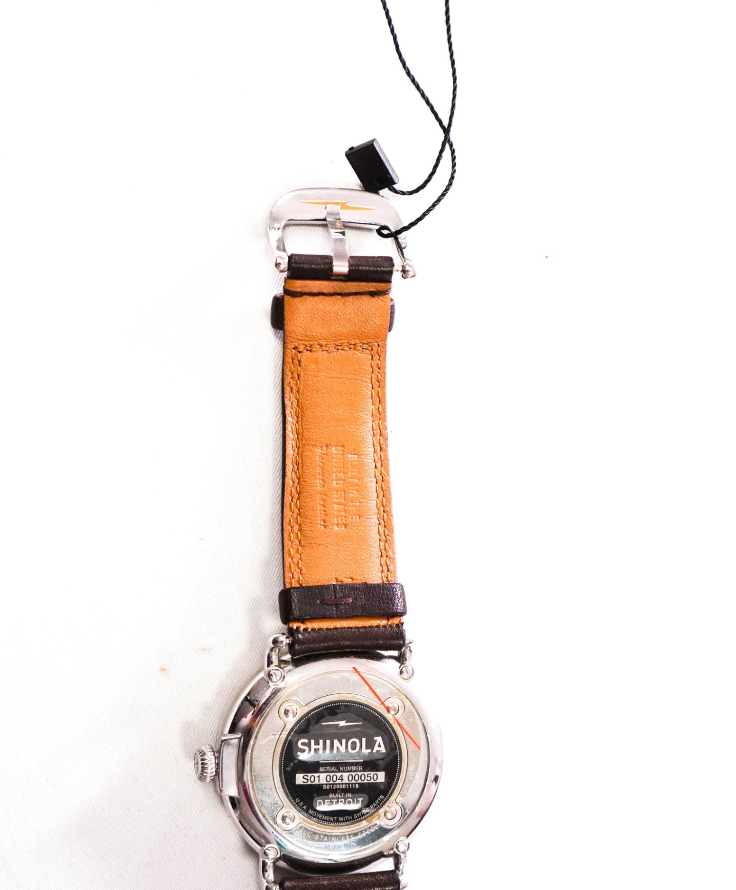 $750 SHINOLA - "Argonite-715" Gray/Brown Leather Steel Watch