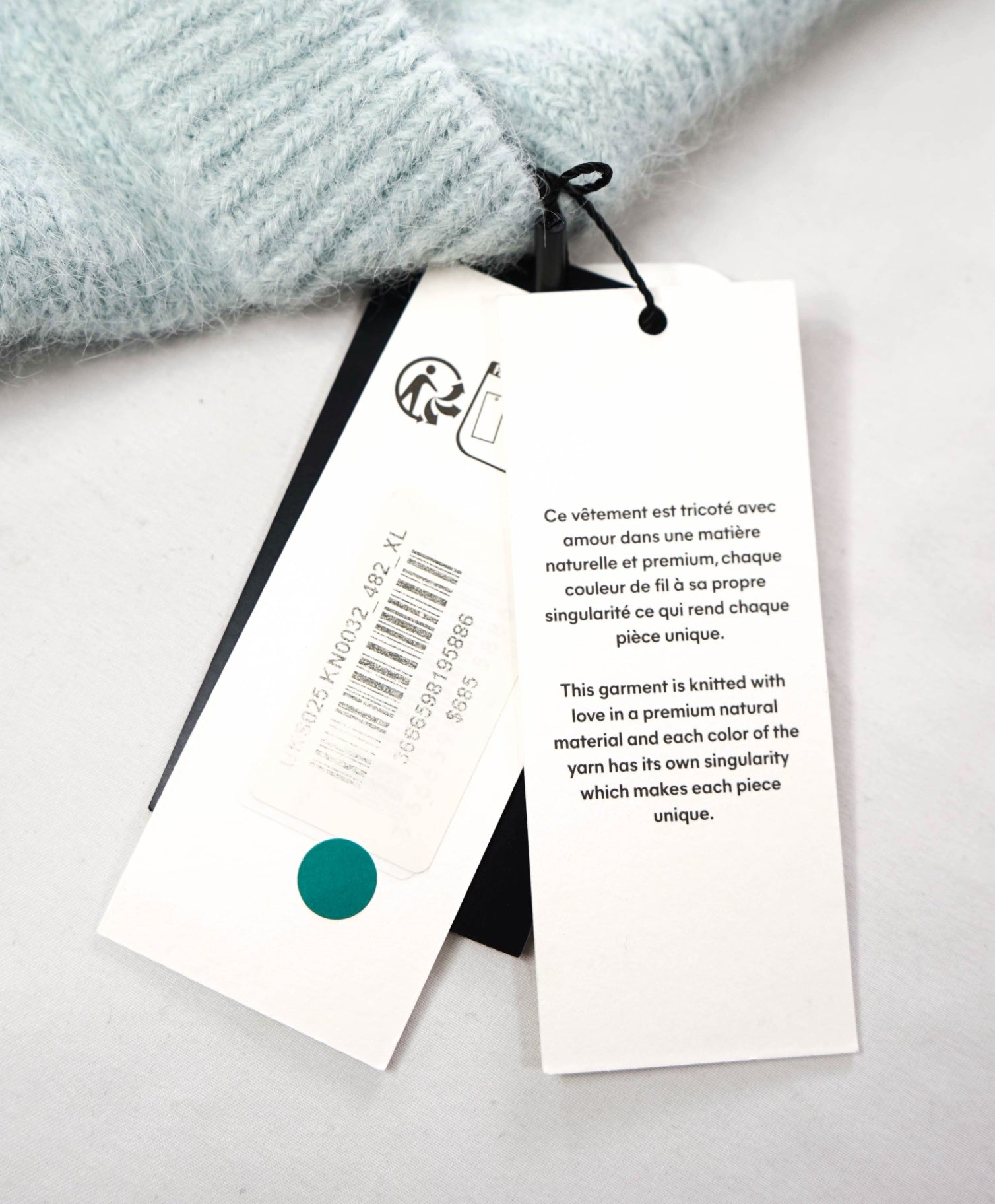 $685 AMI - Light Blue Alpaca/Wool Crew Neck Sweater - XL