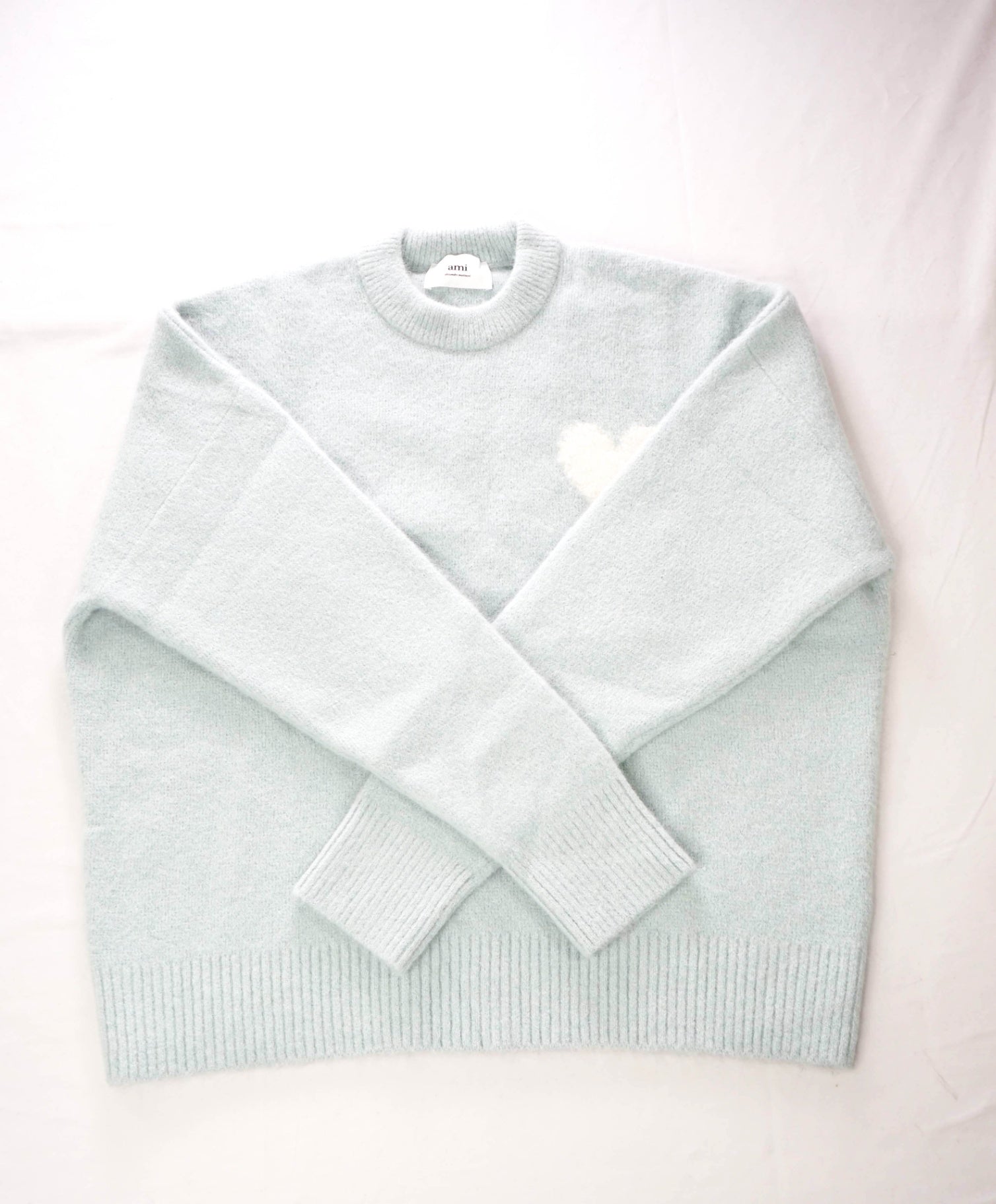 $685 AMI - Light Blue Alpaca/Wool Crew Neck Sweater - XL