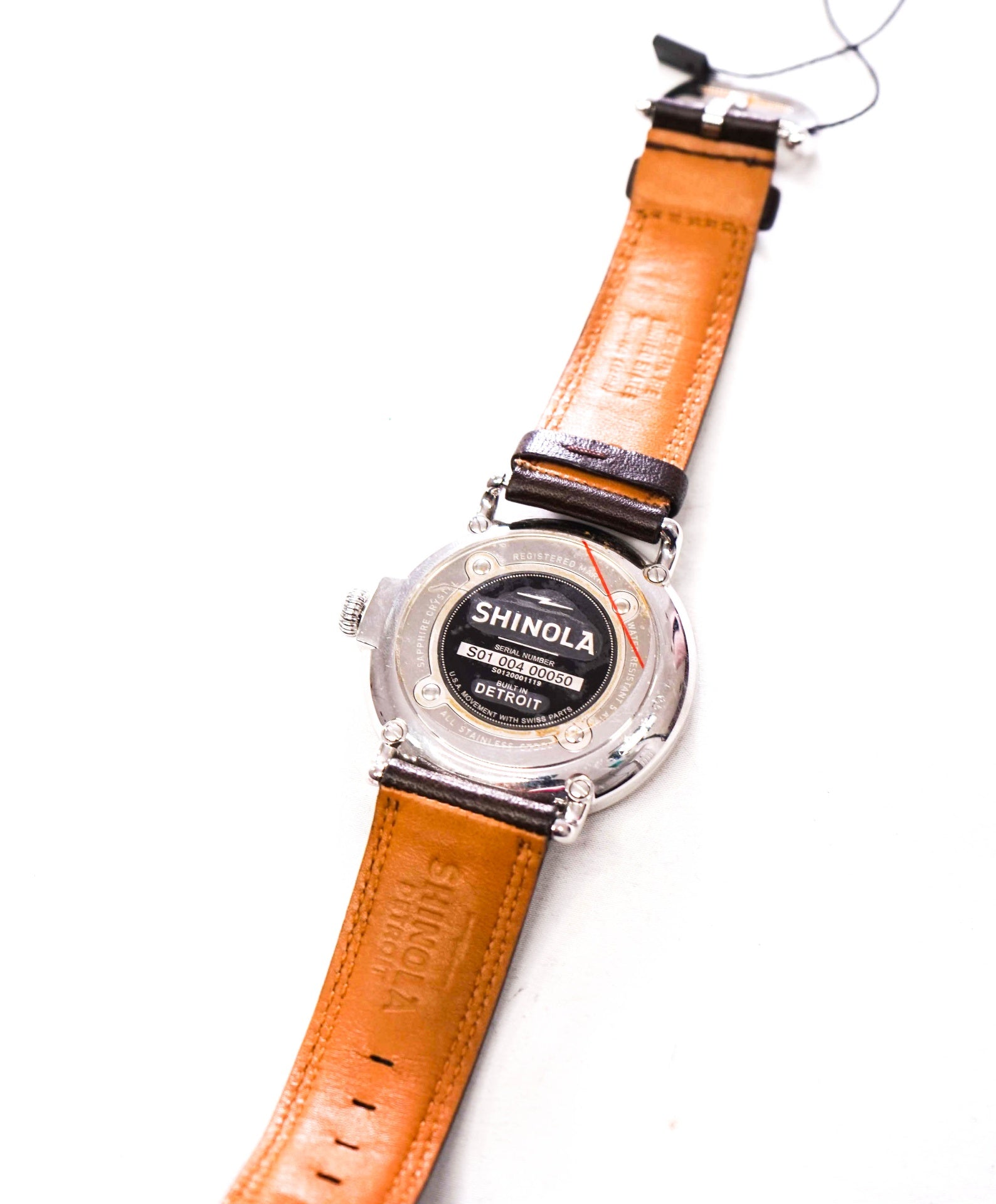 $750 SHINOLA - "Argonite-715" Gray/Brown Leather Steel Watch