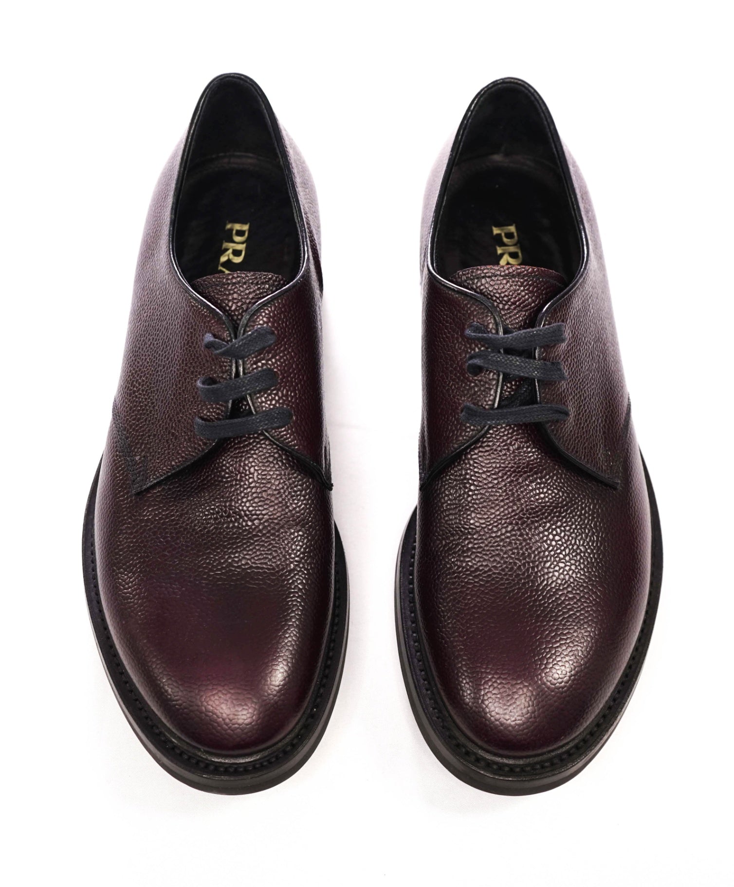 $1,200 PRADA - Plum Brown Pebble Leather Derby - US 8 (7UK)