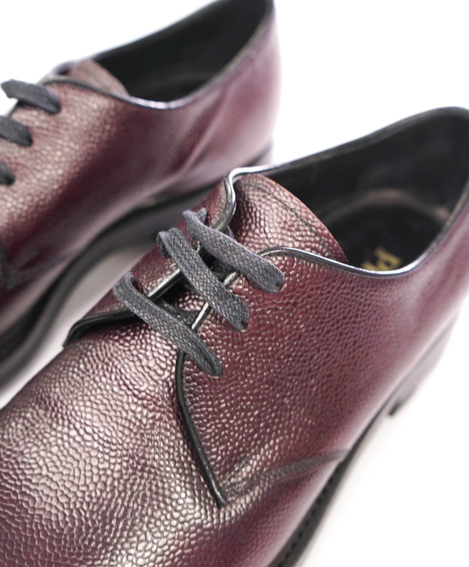 $1,200 PRADA - Plum Brown Pebble Leather Derby - US 8 (7UK)