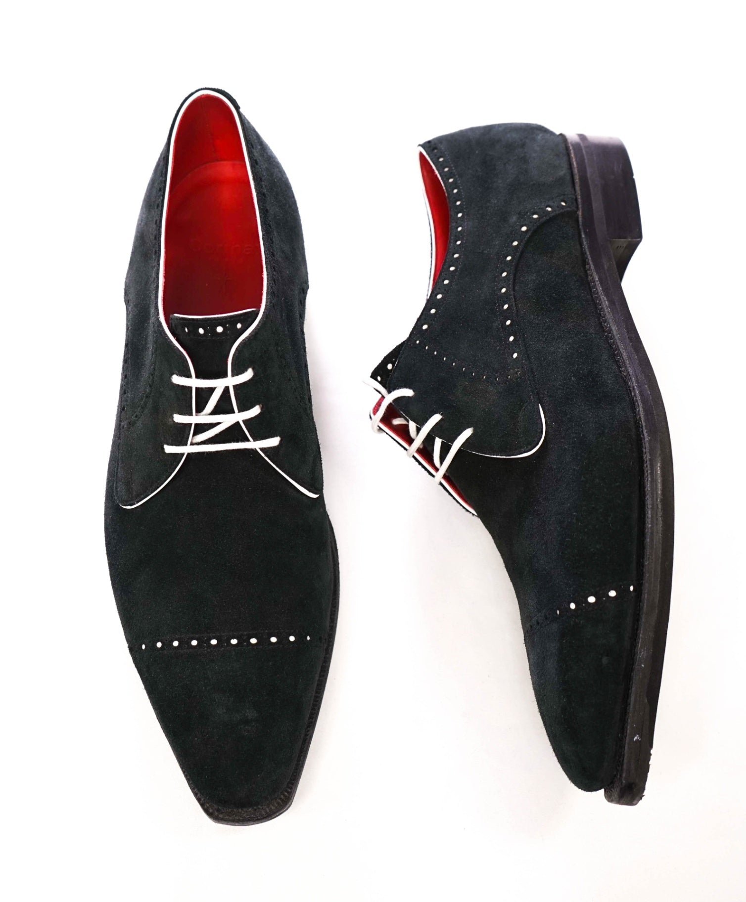 $1,790 CORTHAY - Black / White ARCA Suede Derbies - 12