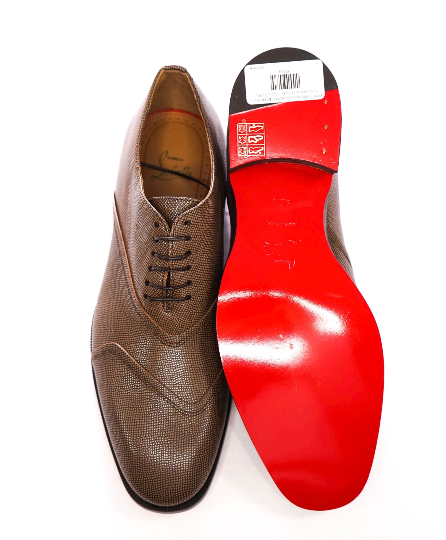 $1,145 CHRISTIAN LOUBOUTIN - BOABI Brown Pebble Leather Oxfords - US 9.5 (42.5EU)