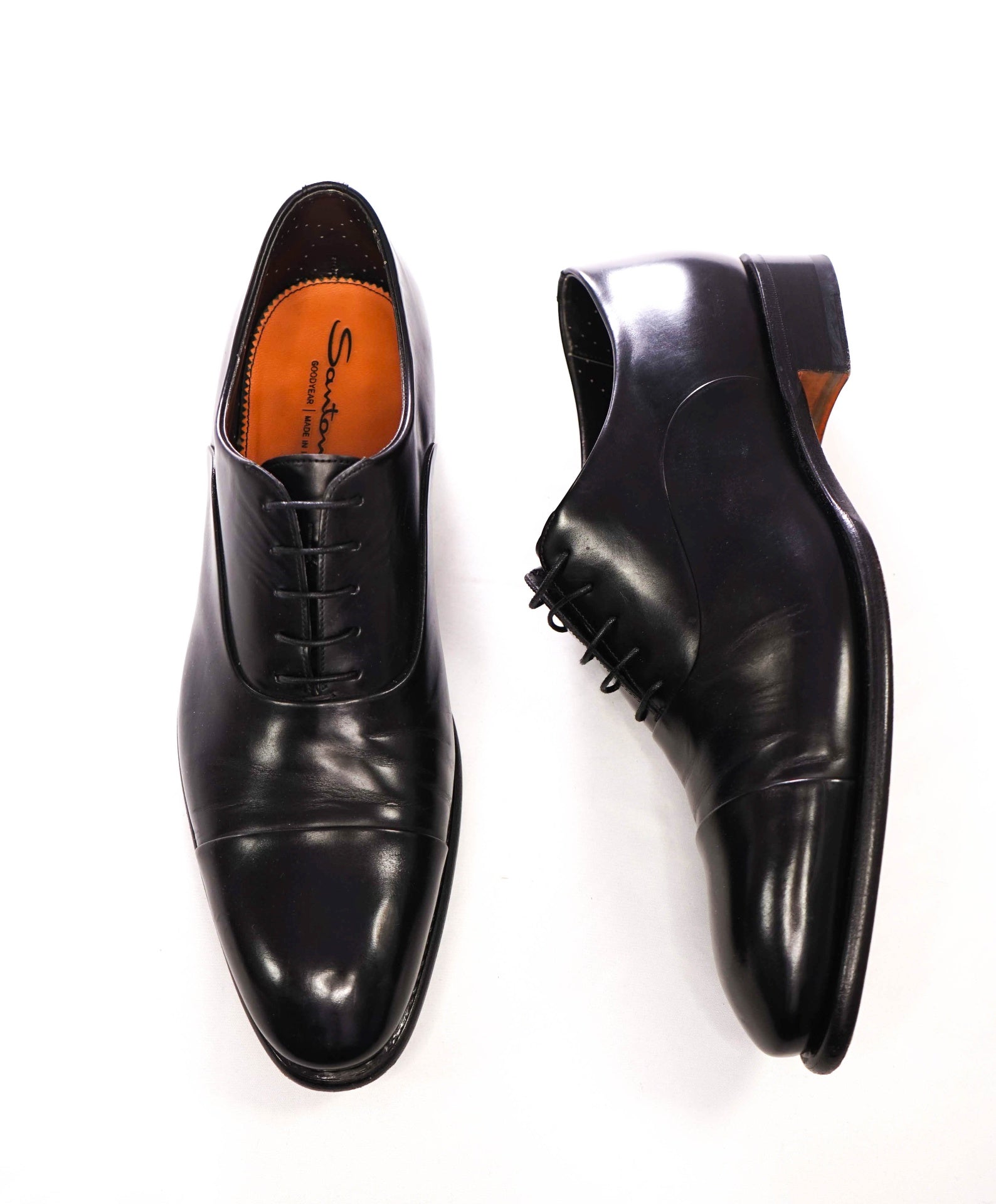$1,320 SANTONI - GOODYEAR *ISAAC* Black Oxfords - US 12 (11UK)