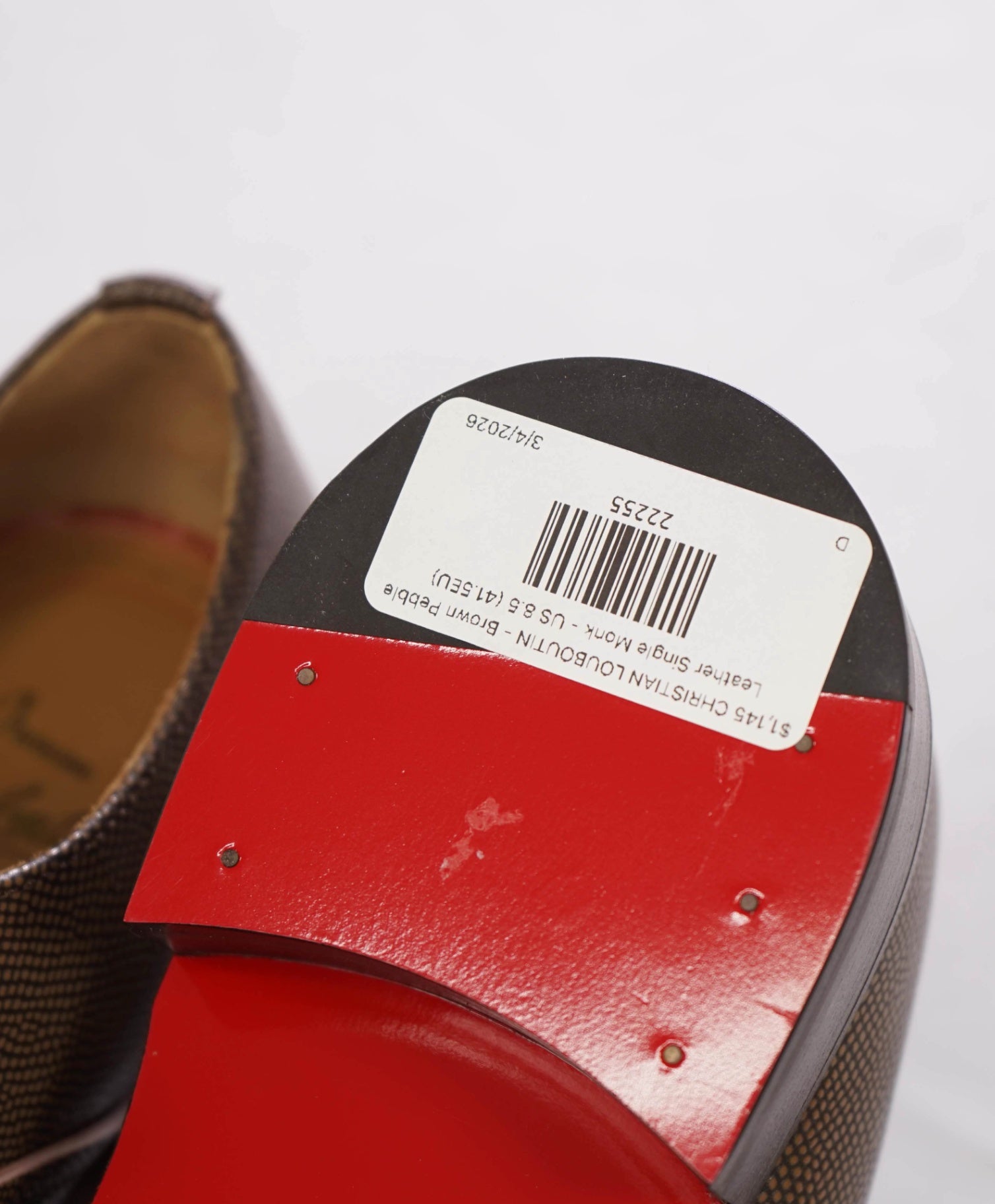 $1,145 CHRISTIAN LOUBOUTIN - Brown Pebble Leather Single Monk - US 8.5 (41.5EU)
