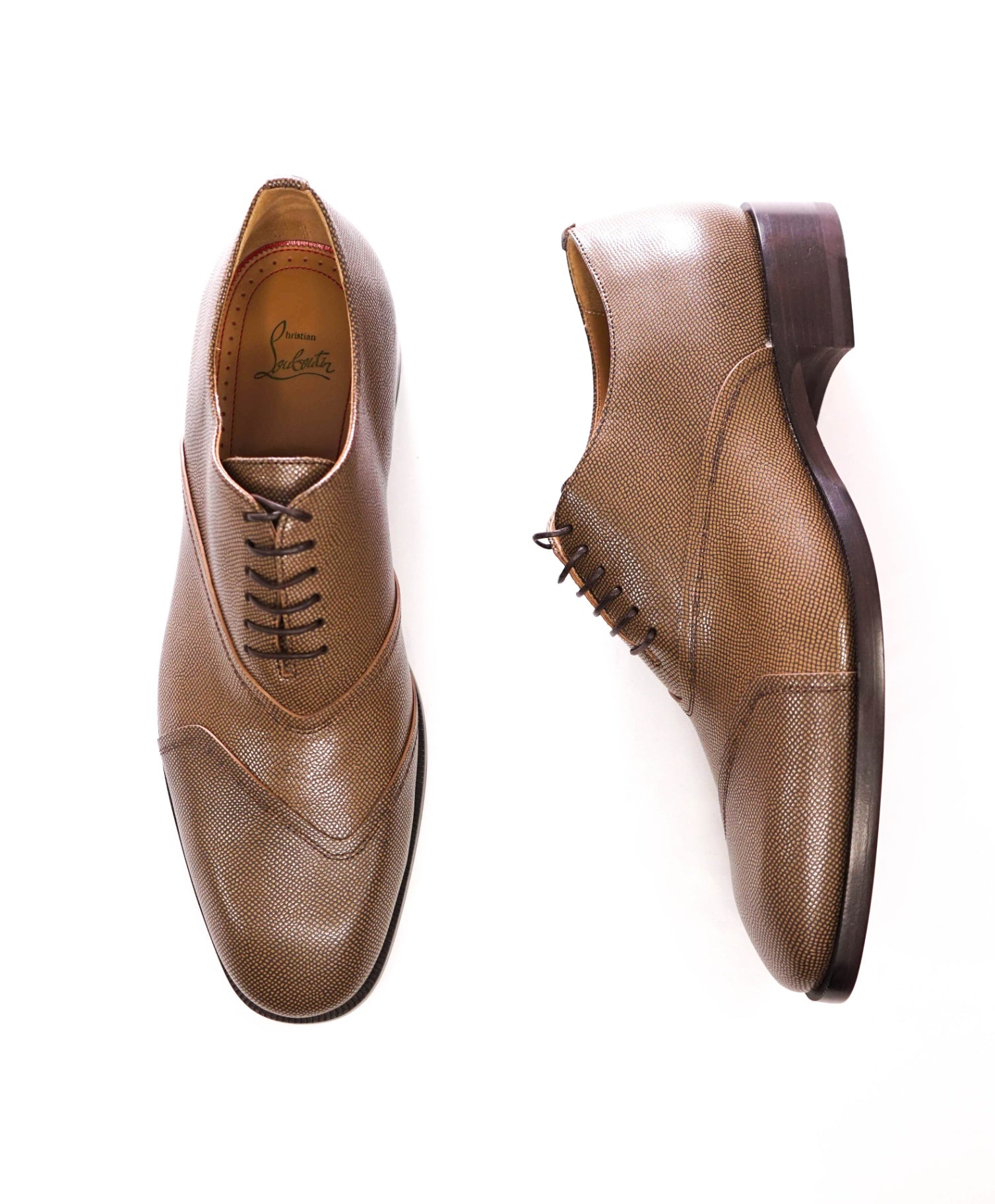 $1,145 CHRISTIAN LOUBOUTIN - BOABI Brown Pebble Leather Oxfords - US 12 (45EU)