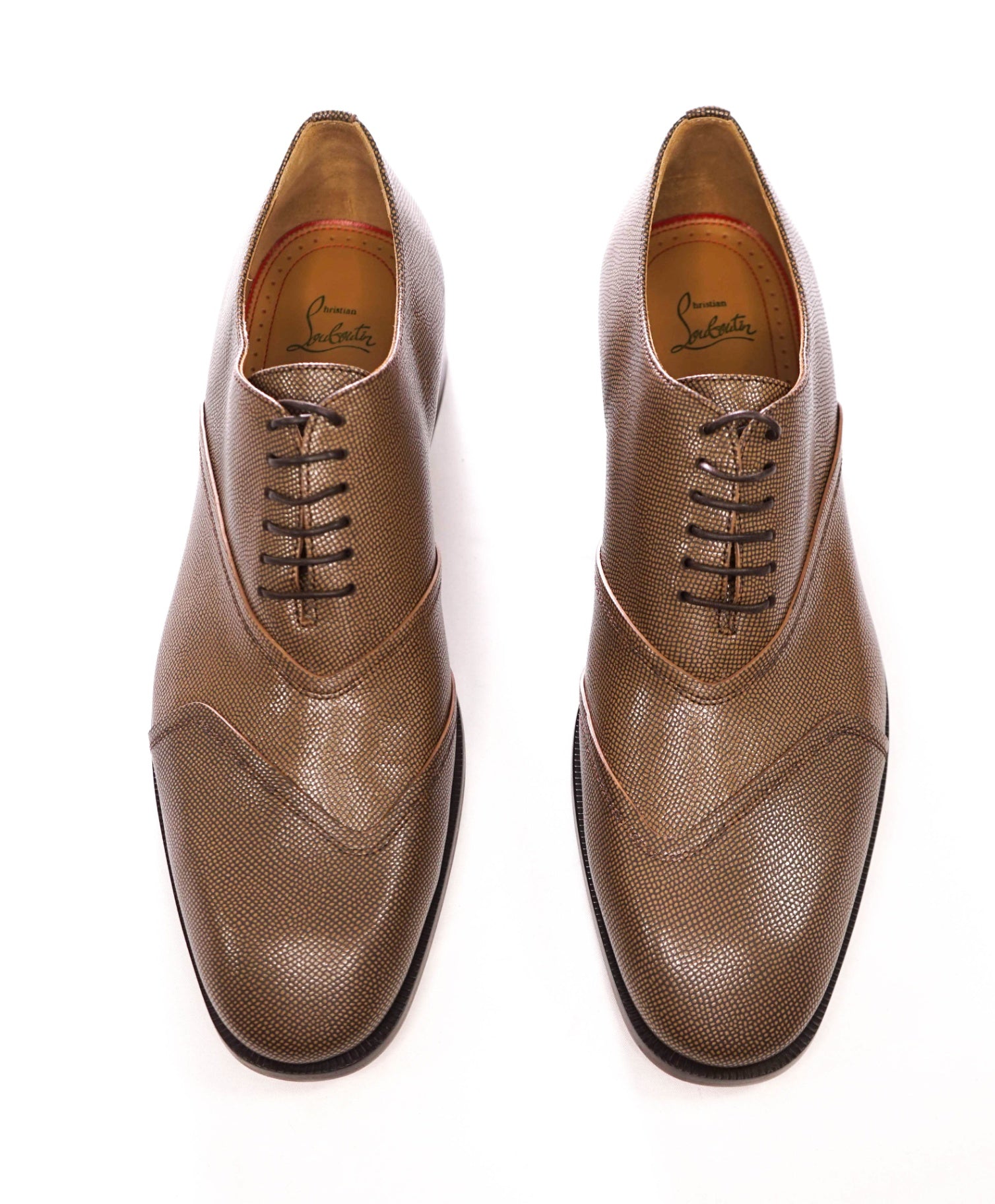 $1,145 CHRISTIAN LOUBOUTIN - BOABI Brown Pebble Leather Oxfords - US 9.5 (42.5EU)