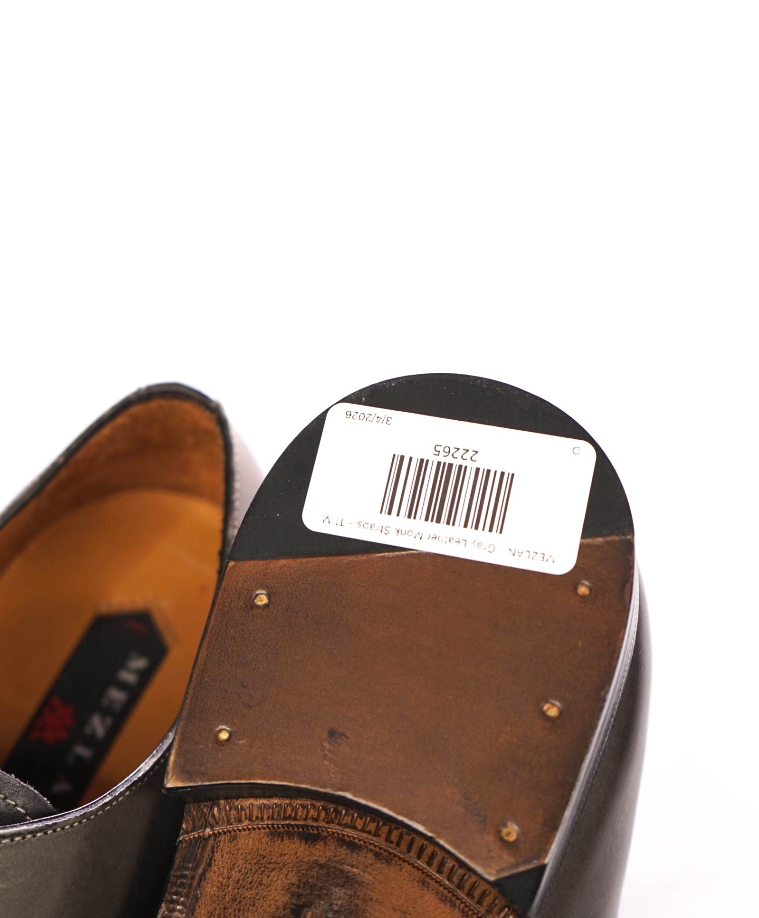 $500 MEZLAN - Gray Leather Double Monk Straps - 11 M