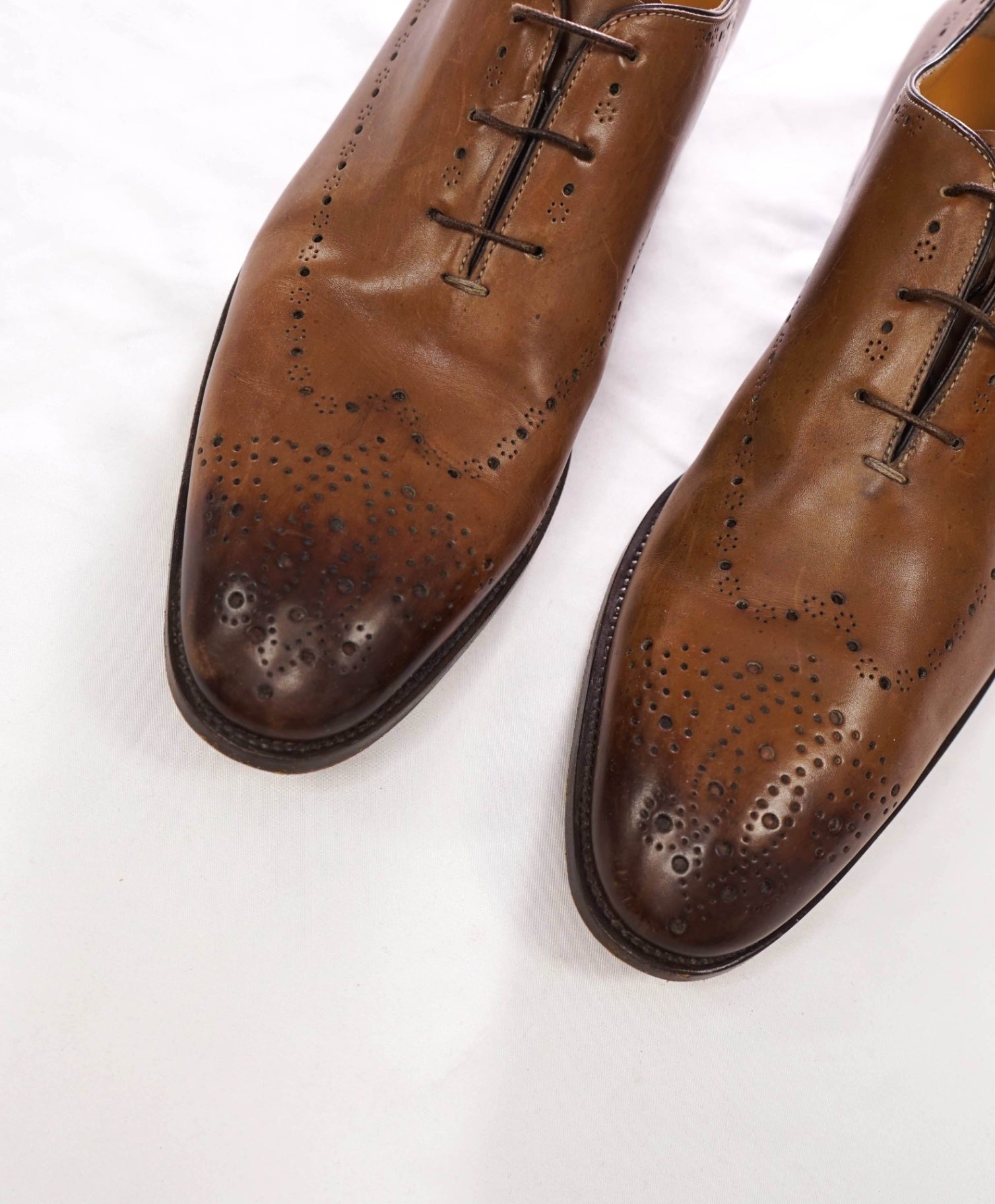 $1,295 SANTONI - "CALVIN" Whole Cut Brown Leather Oxfords - US 12 (UK11)