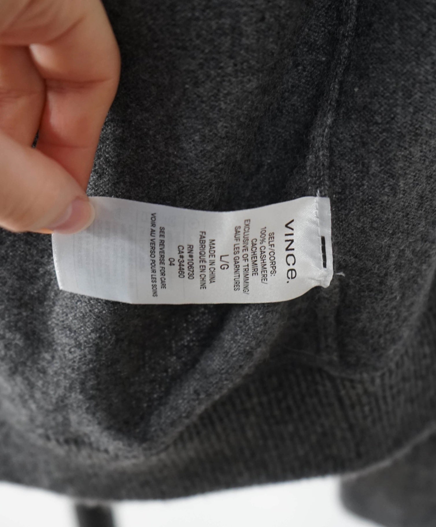 $570 VINCE - Solid Gray 100% Cashmere Zip-Up Hoodie - L