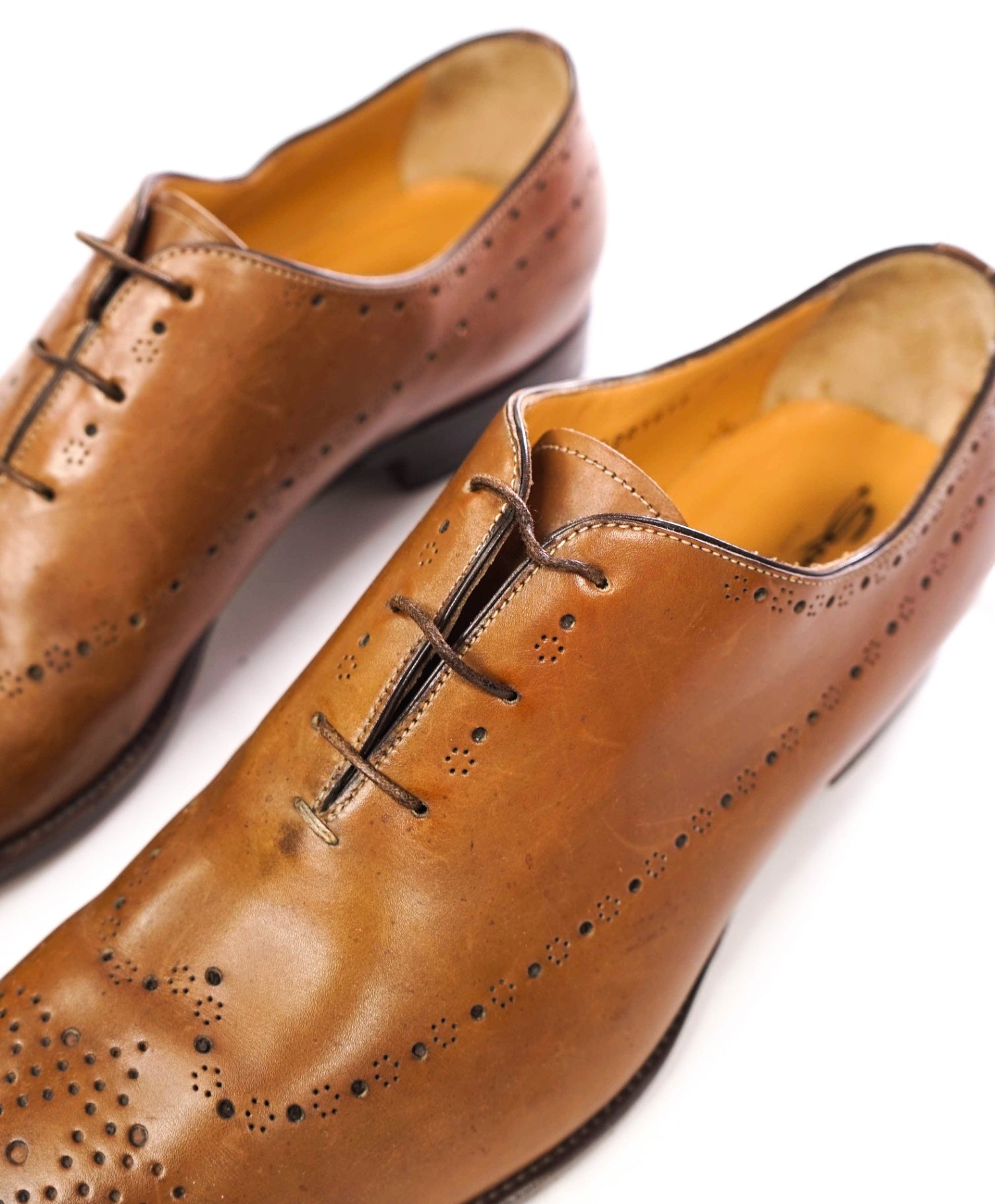 $1,295 SANTONI - "CALVIN" Whole Cut Brown Leather Oxfords - US 12 (UK11)