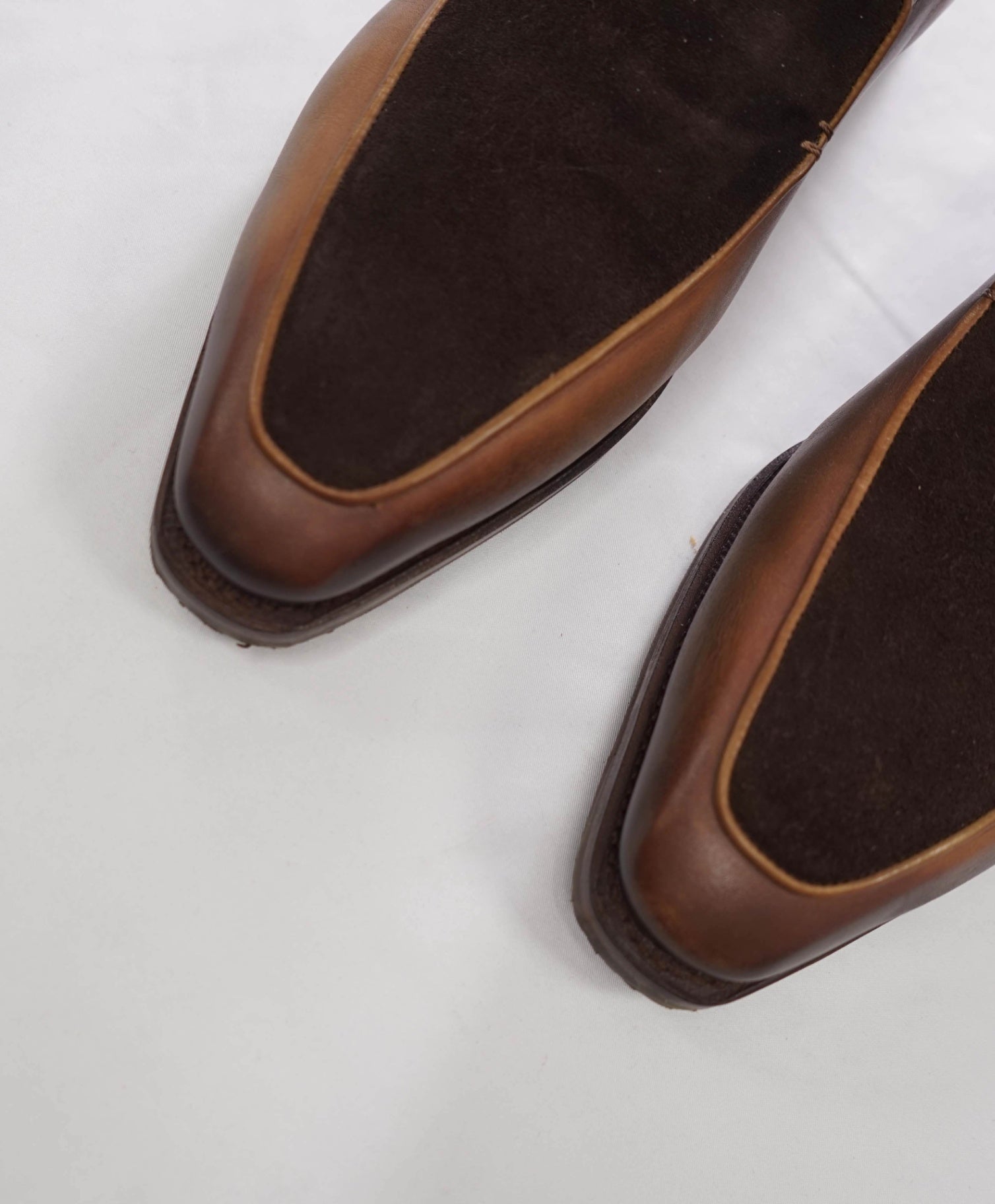 $1,595 CORTHAY - HAND PATINA Brown Leather/Suede Loafers - 9