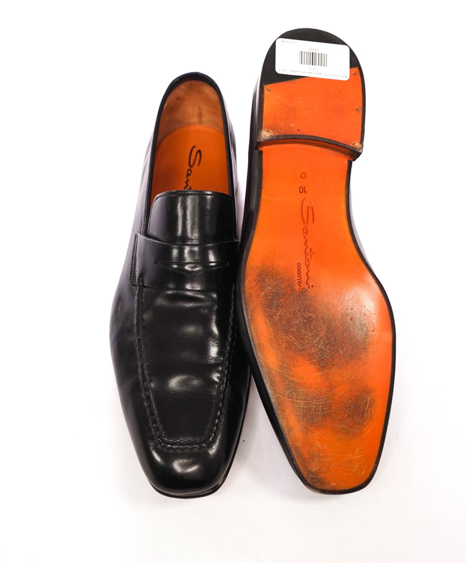 $895 SANTONI - Black Leather Penny Loafers - US 11 (UK10)