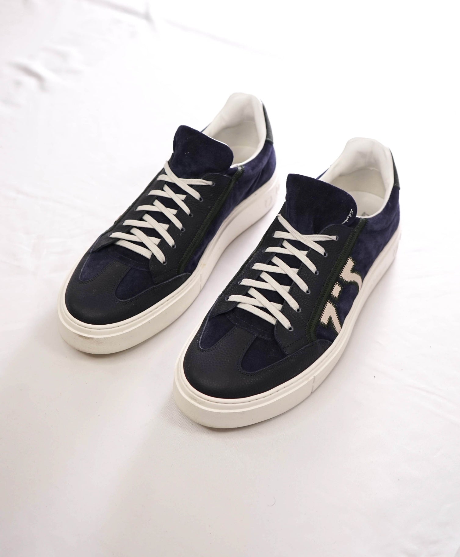 $795 FERRAGAMO - Navy Blue Suede/Leather Sneakers - 12 M