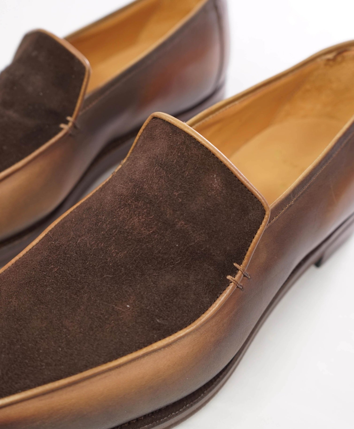 $1,595 CORTHAY - HAND PATINA Brown Leather/Suede Loafers - 9