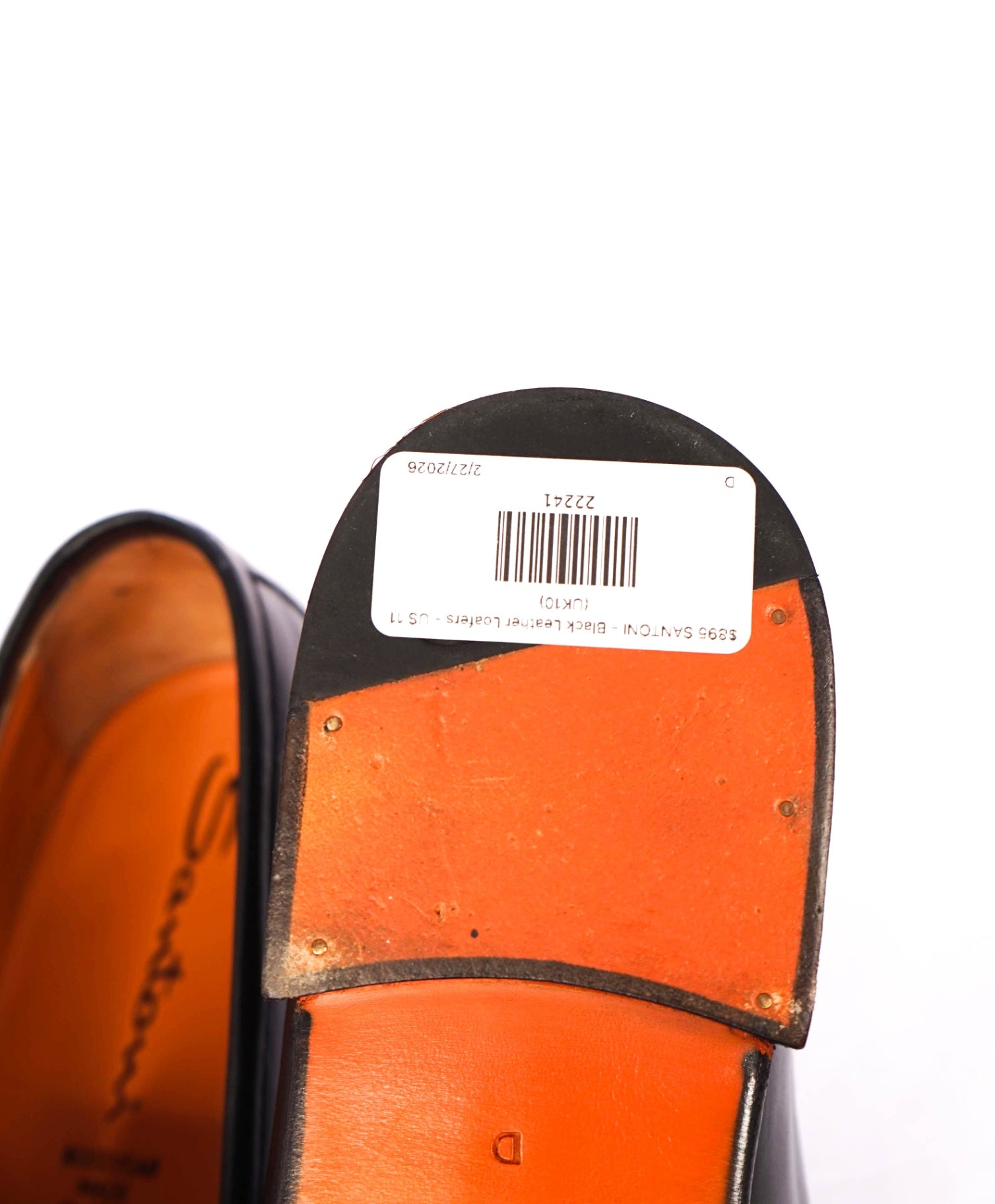 $895 SANTONI - Black Leather Penny Loafers - US 11 (UK10)