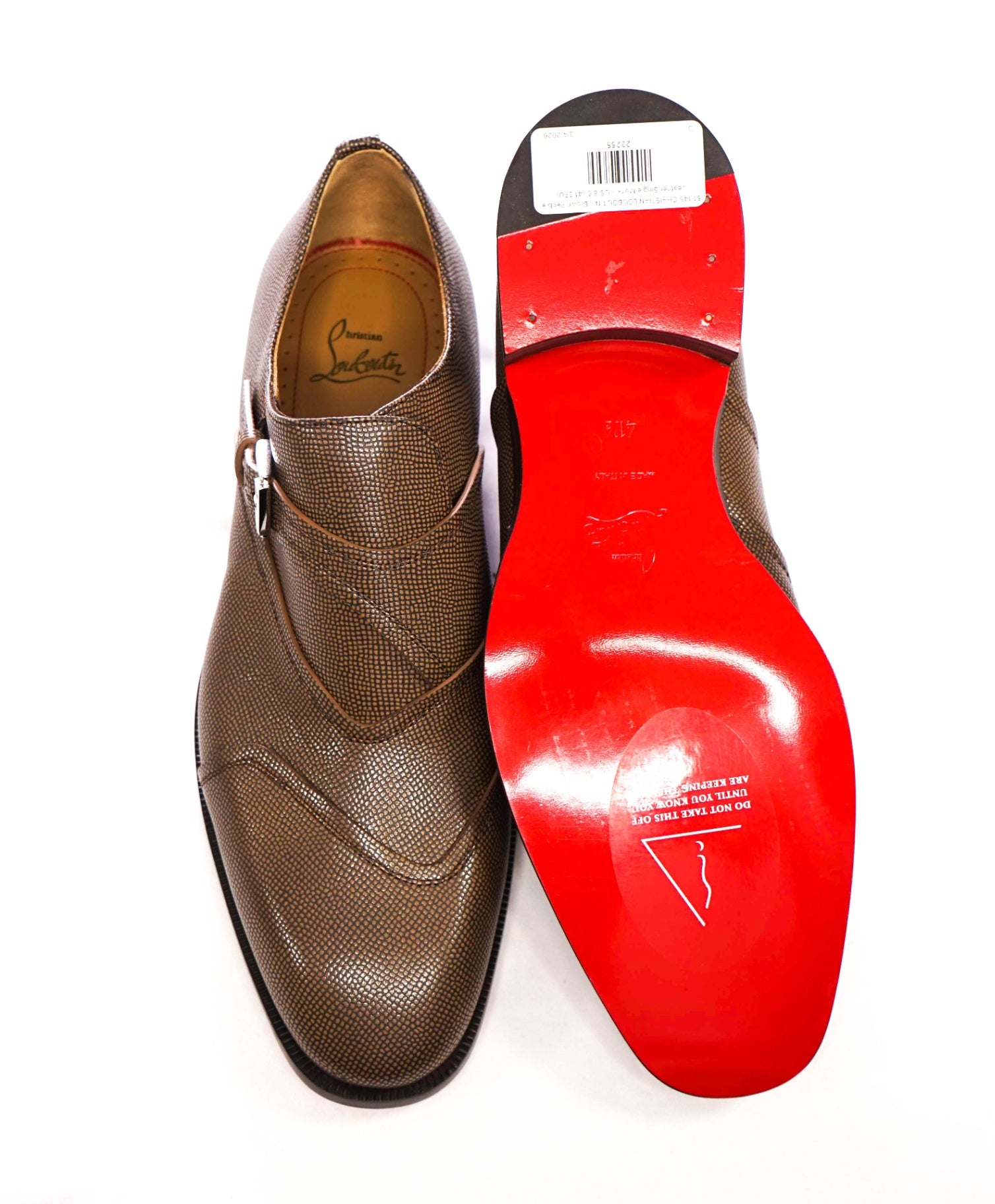 $1,145 CHRISTIAN LOUBOUTIN - Brown Pebble Leather Single Monk - US 8.5 (41.5EU)