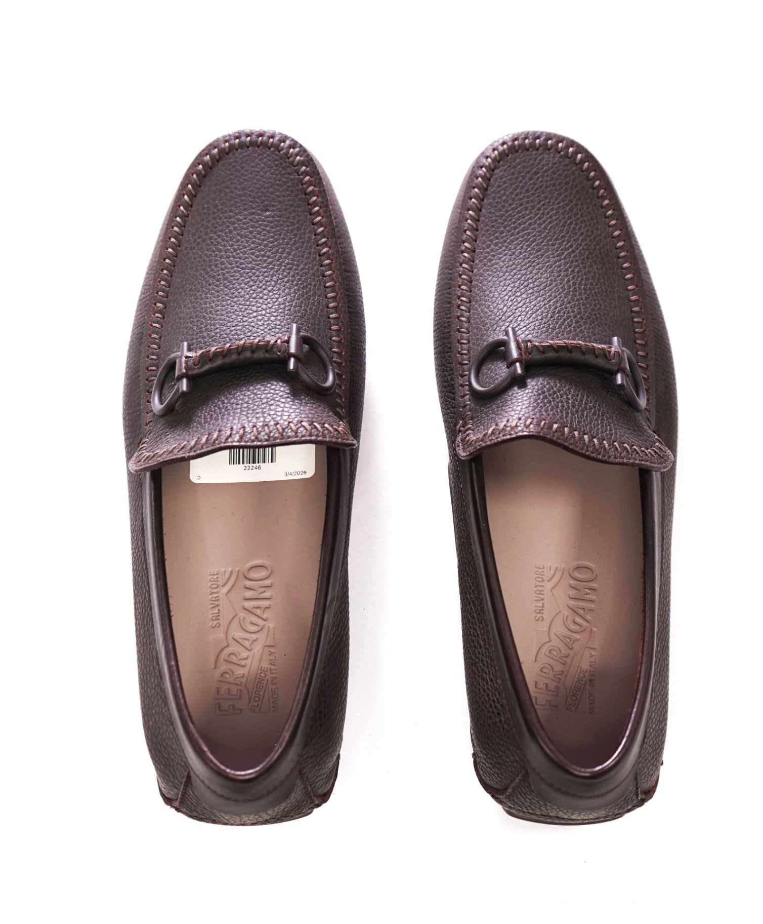 $895 FERRAGAMO - Brown Pebble Leather Driving Loafers - 7 EE