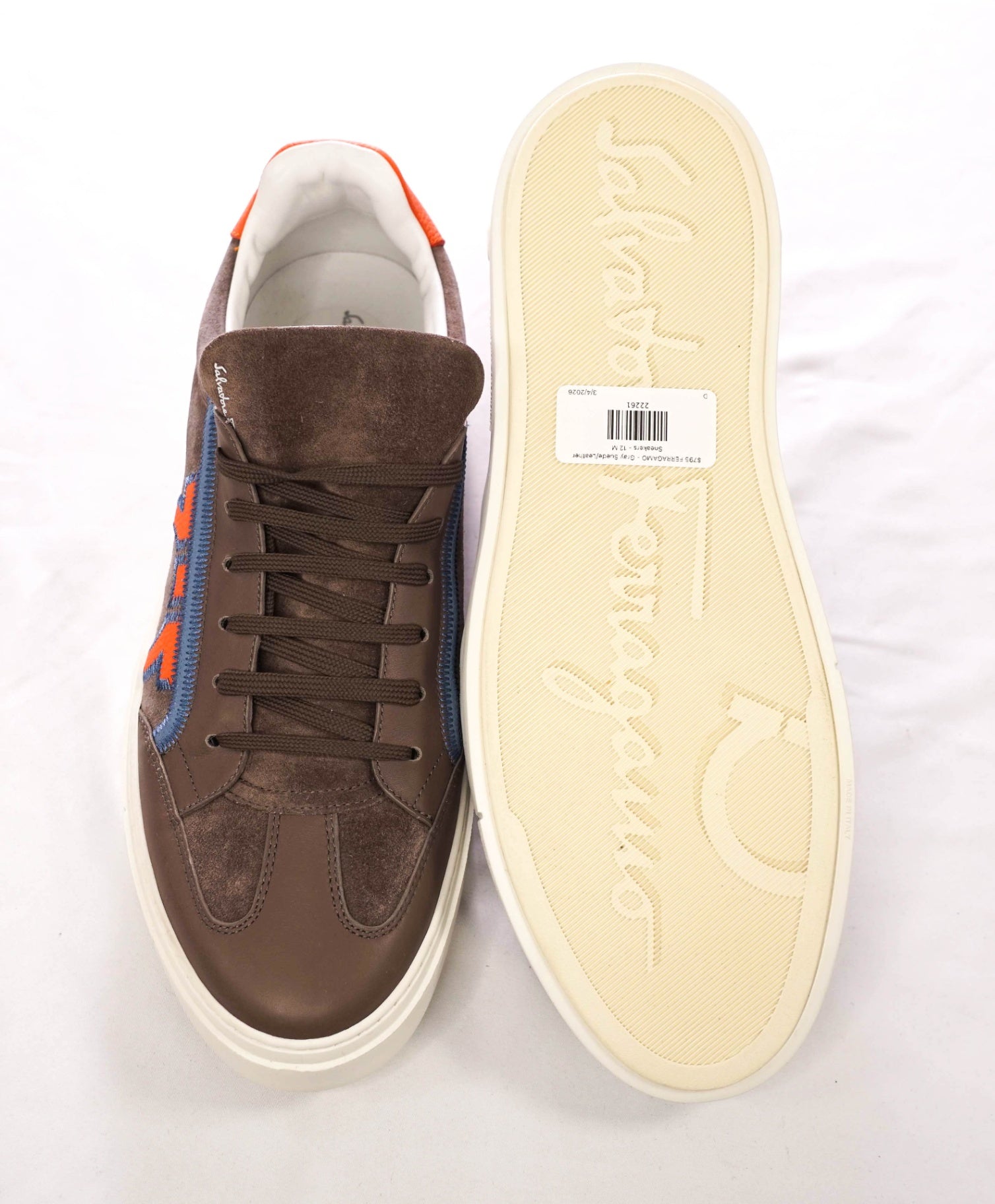 $795 FERRAGAMO - BORG 5 Gray Suede/Leather Sneakers - 12 M