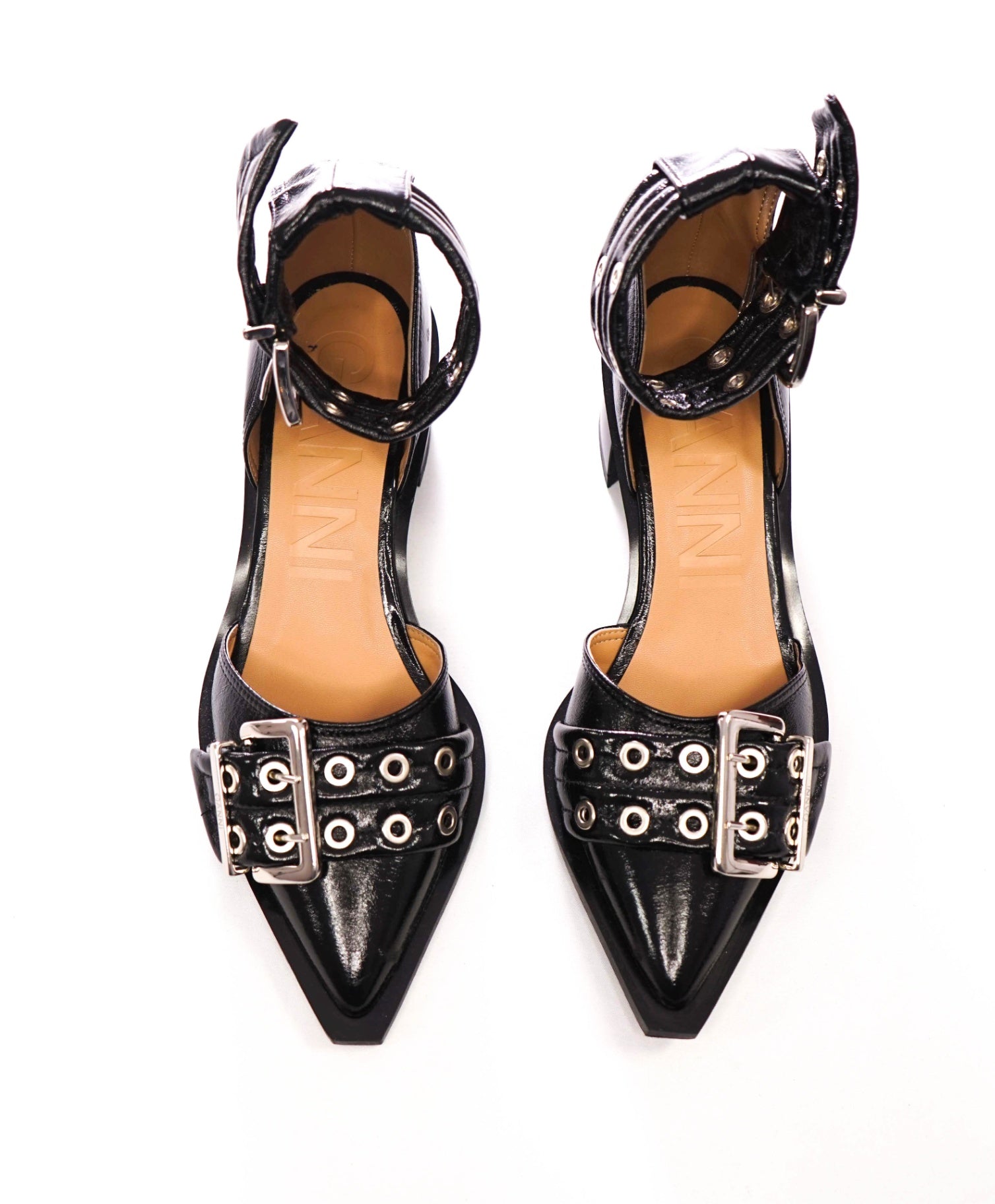$475 GANNI - Black Leather Buckle Pumps - US 9 (39EU)