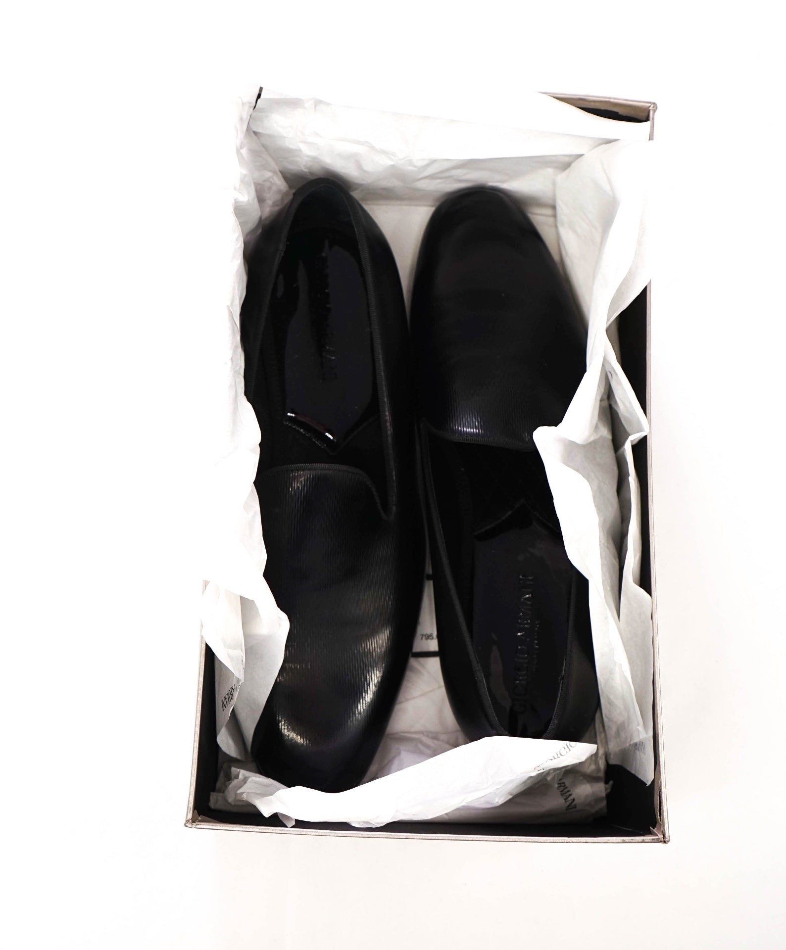 $795 GIORGIO ARMANI - Black Leather Tuxedo Loafers - US 11.5 (10.5UK)