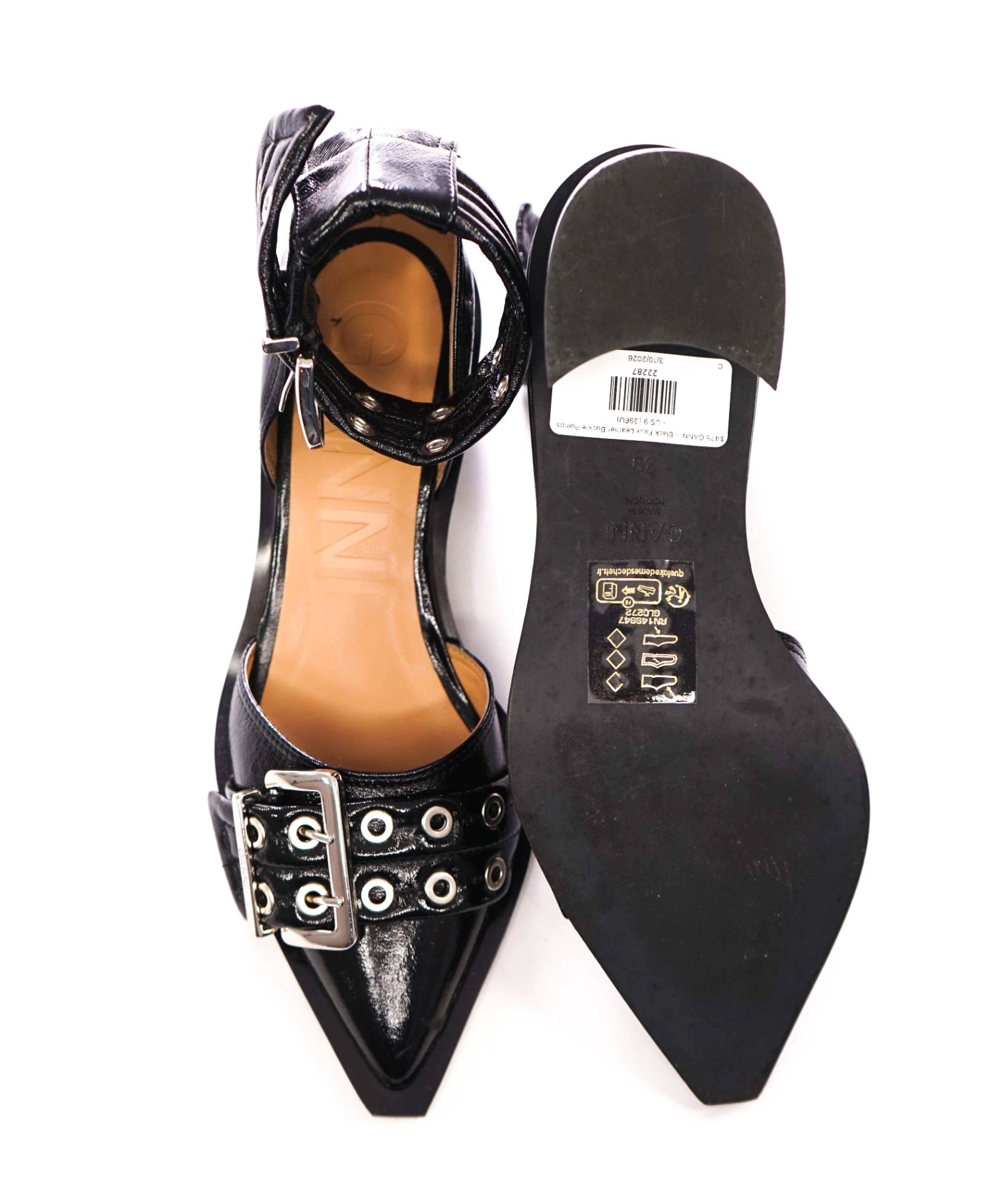 $475 GANNI - Black Leather Buckle Pumps - US 9 (39EU)