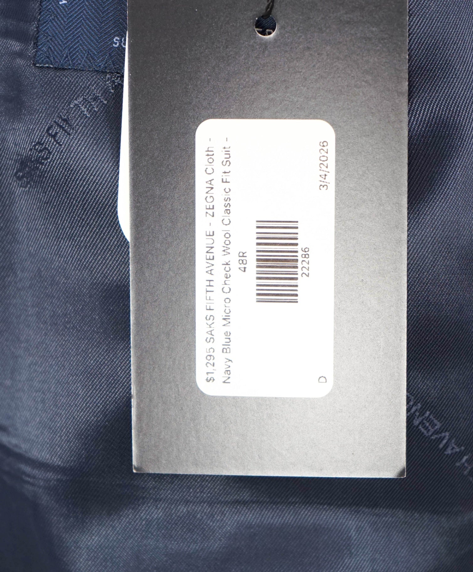 $1,295 ZEGNA for SAKS 5TH AVE - Navy Check Classic Fit Suit - 48R