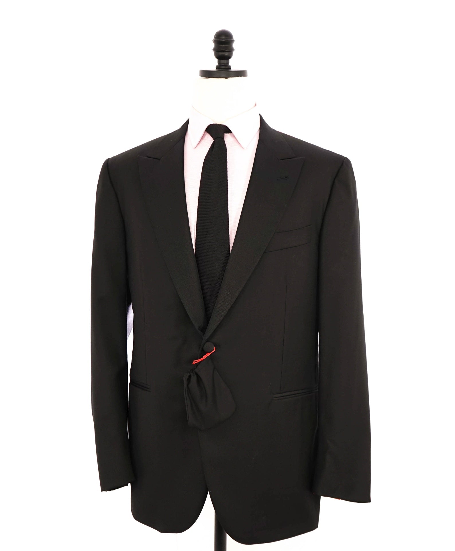 $4,595 ISAIA - Solid Black Wool Peak Lapel Tuxedo - 48R