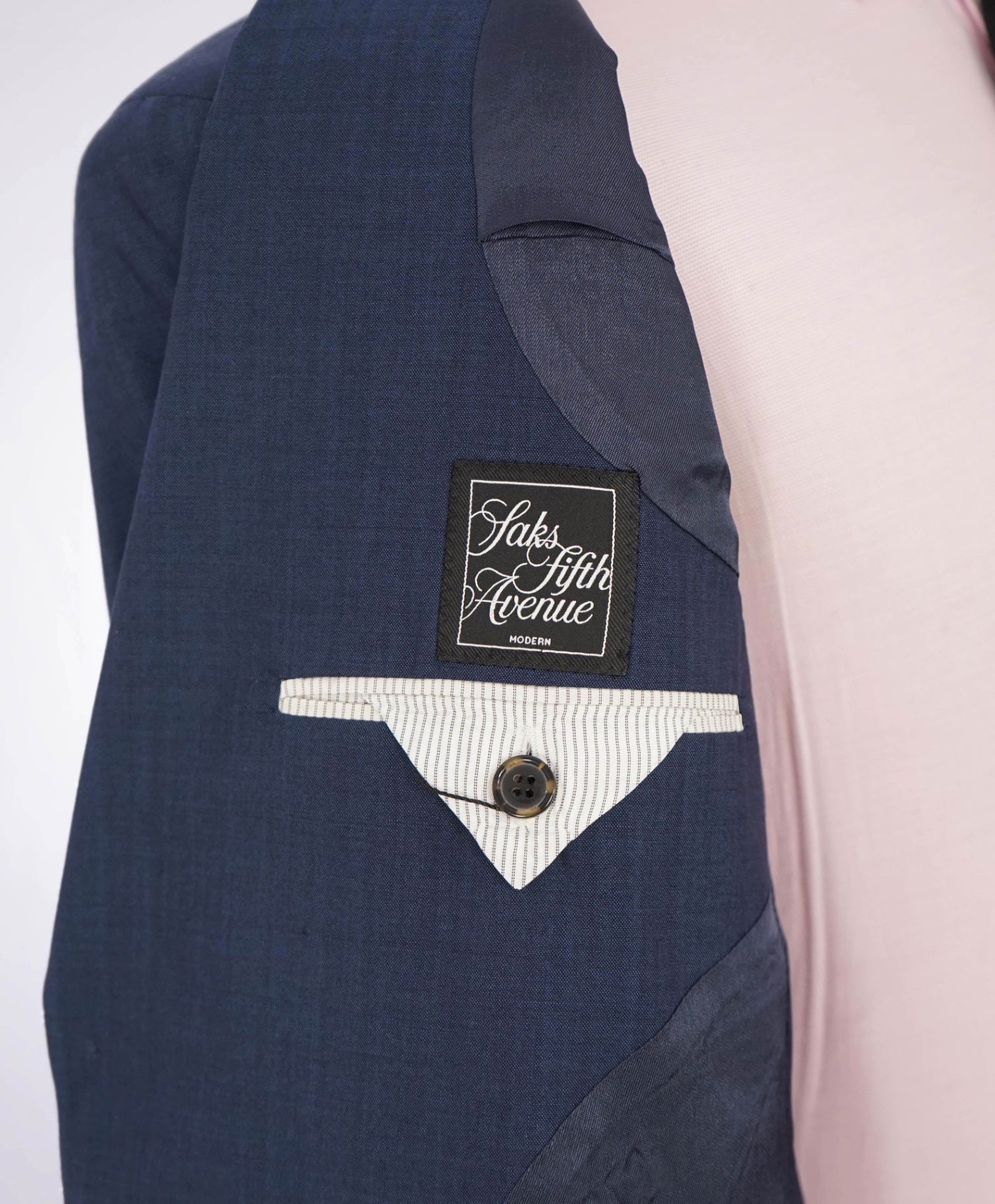 $995 SAKS FIFTH AVENUE - Navy Blue Wool Blazer - 40S