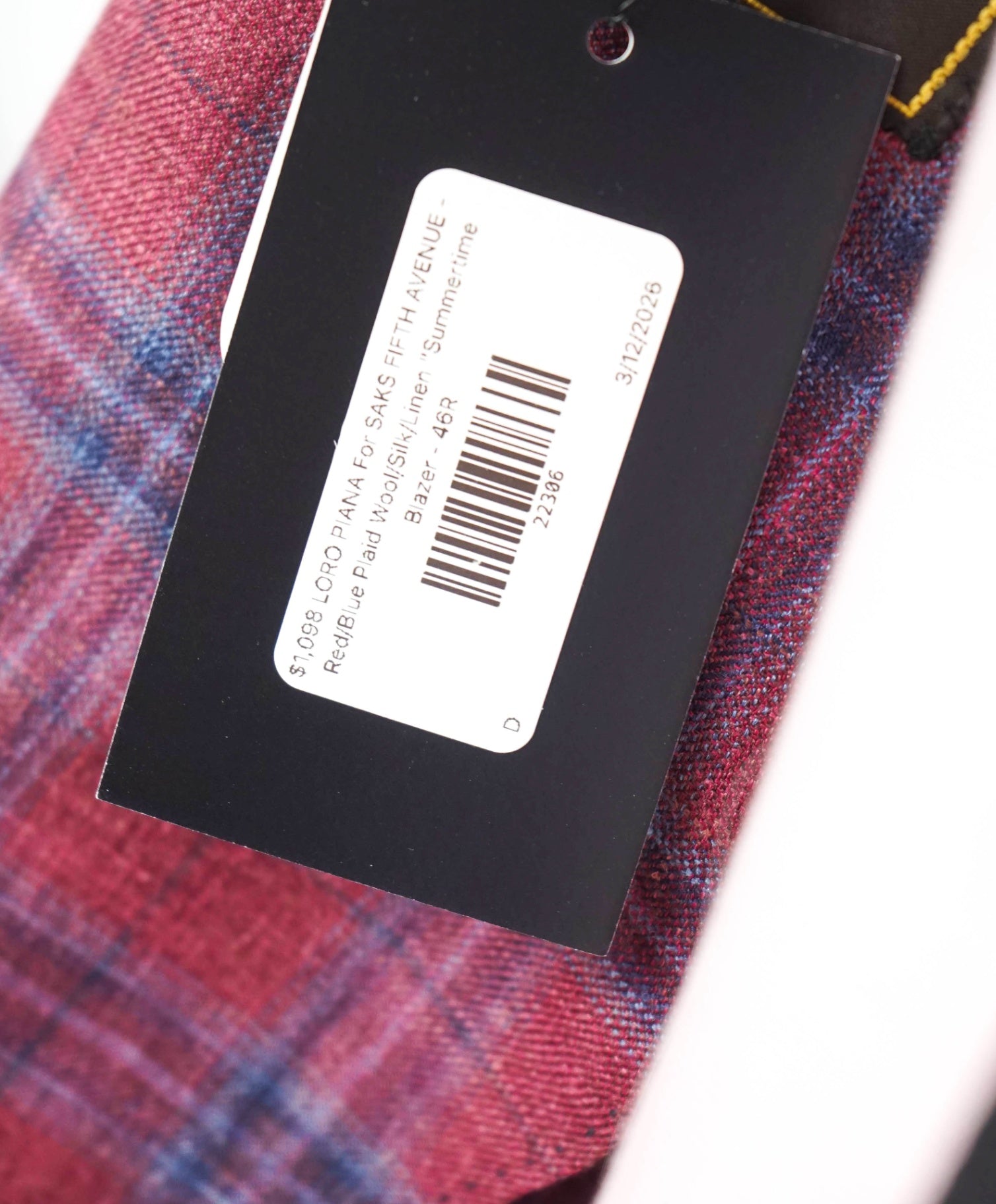 $1,098 LORO PIANA For SAKS 5TH AVE - Red/Blue "Summertime Blazer - 46R