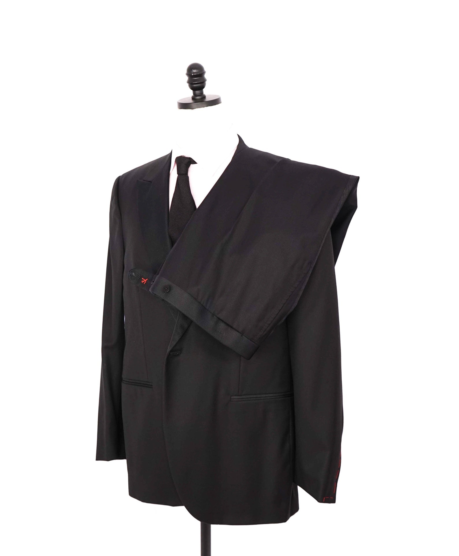 $4,595 ISAIA - Solid Black Wool Peak Lapel Tuxedo - 48R
