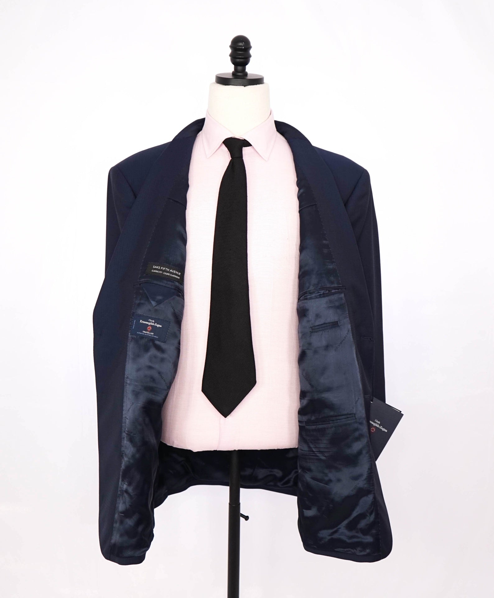 $1,295 ZEGNA for SAKS 5TH AVE - Navy Check Classic Fit Suit - 48R
