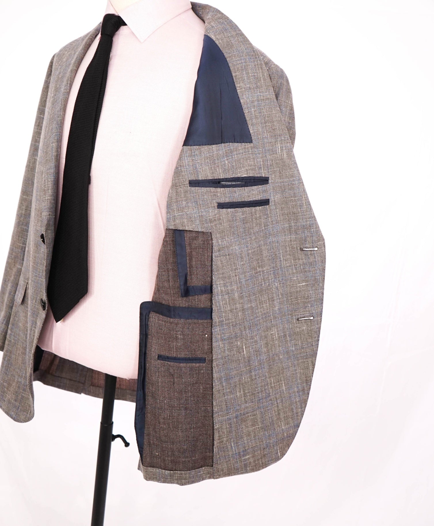 $2,695 ZEGNA - Gray/Blue Plaid Wool/Silk/Linen Blazer - 46R