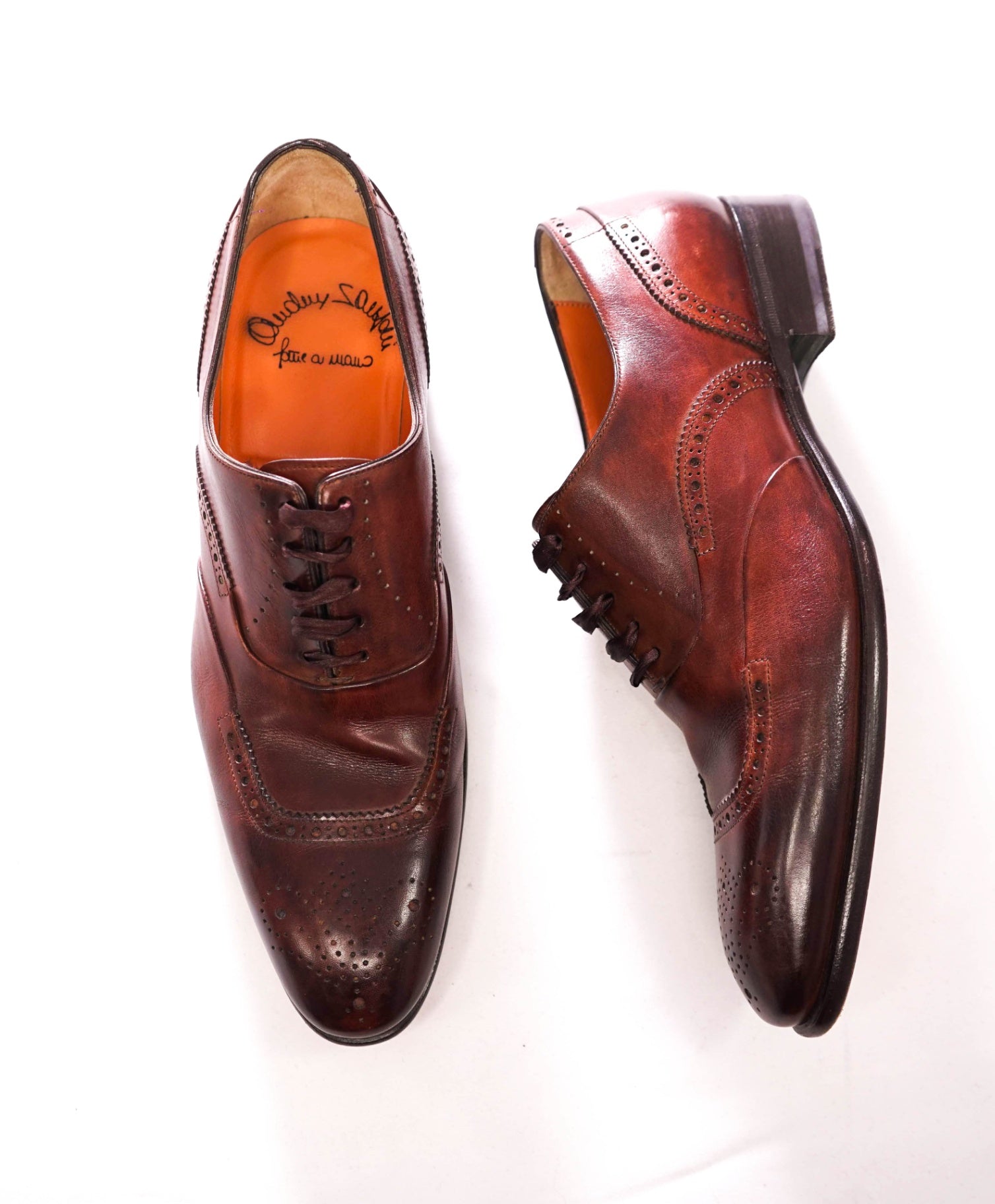 $850 SANTONI - FATTE A MANO Brown Leather Oxfords - US 11 (UK10)