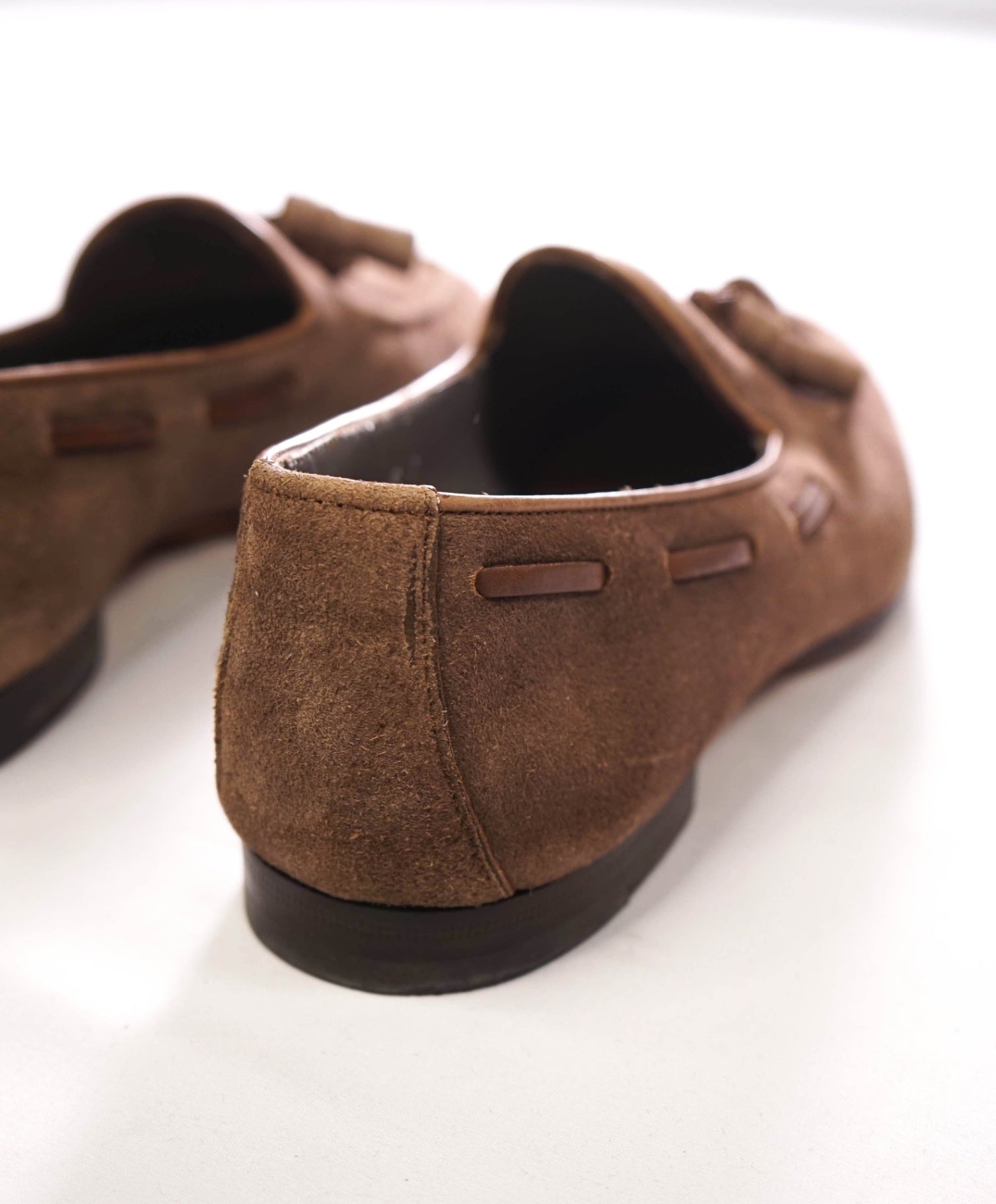 $1,050 SANTONI - Handmade Brown Suede Tassel Loafers - US 8 (7UK)