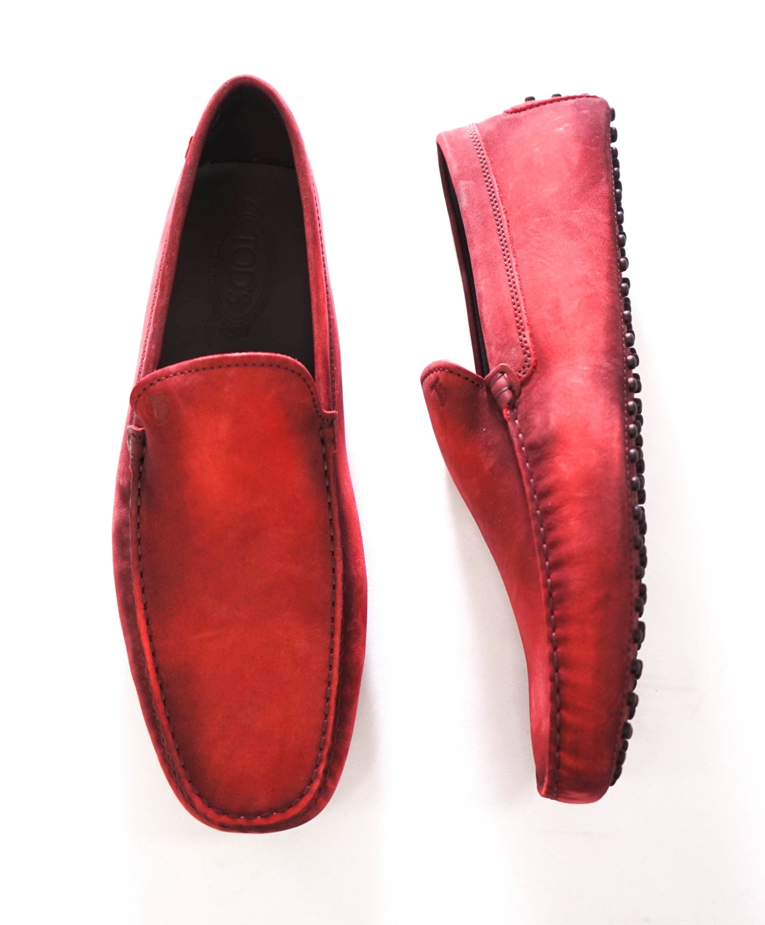 $975 TOD'S - Red Suede GOMMINI Driving Loafers - US 12.5 (11.5UK)