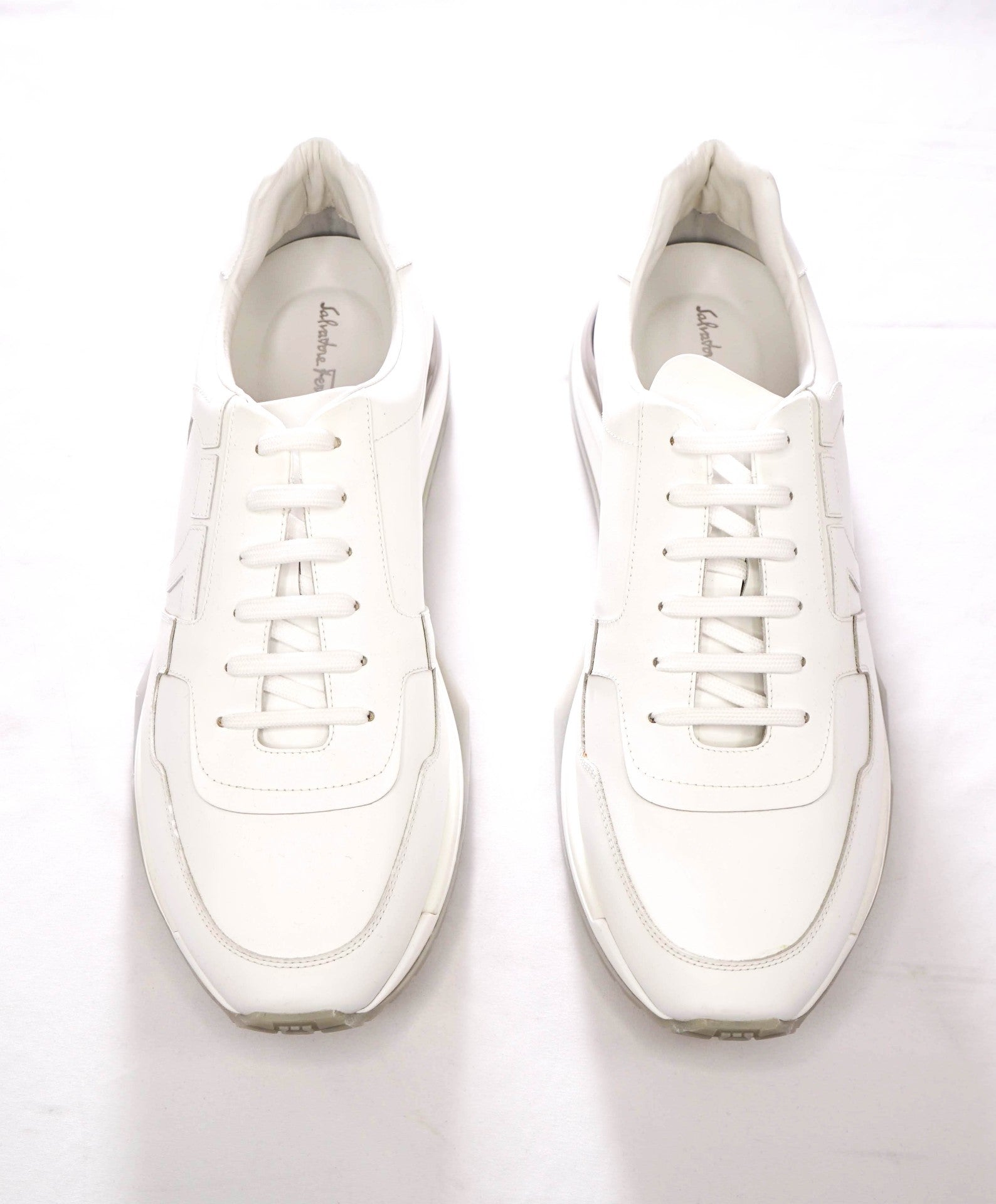 $995 FERRAGAMO - "Brooklyn" White Leather Sneakers - 13 M