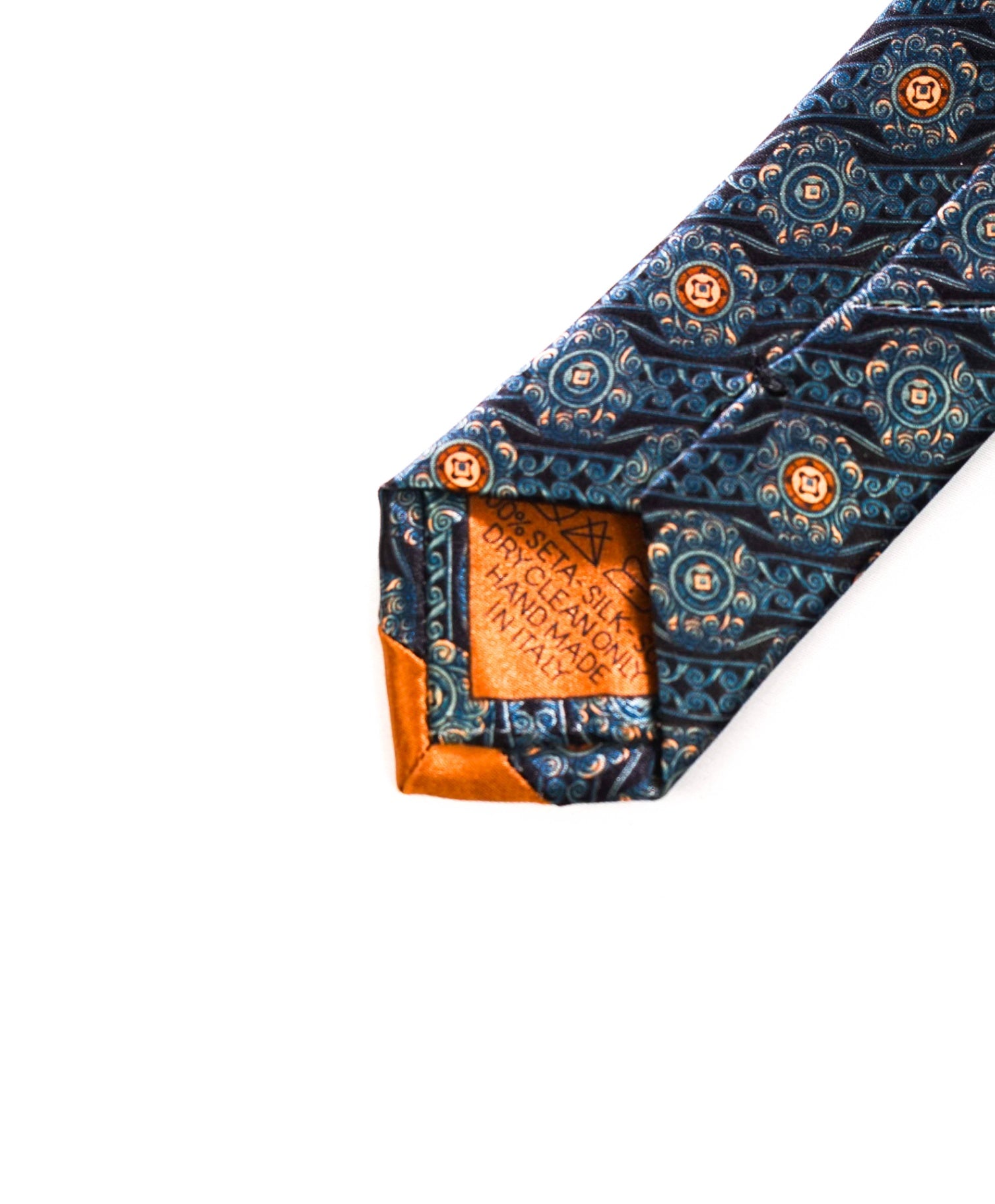 $265 ITALO FERRETTI - Navy Blue Medallion Silk - 3.25" Tie