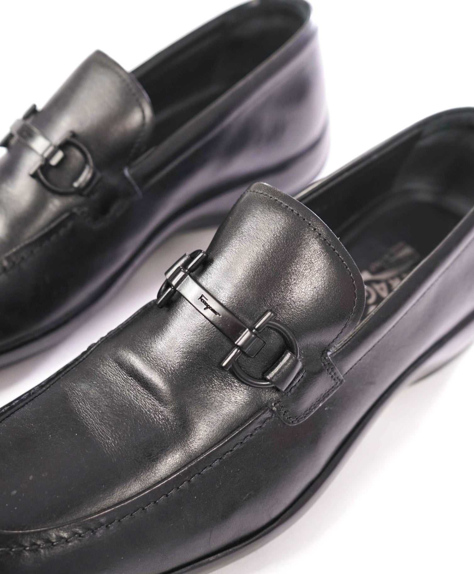 $850 FERRAGAMO - "Street" Black Leather Driving Loafers - 8.5 D