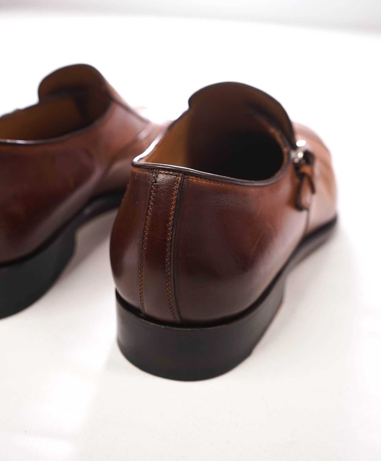 $1,595 FERRAGAMO - "TRAMEZZA" Leather Brown Single Monk - 11 D
