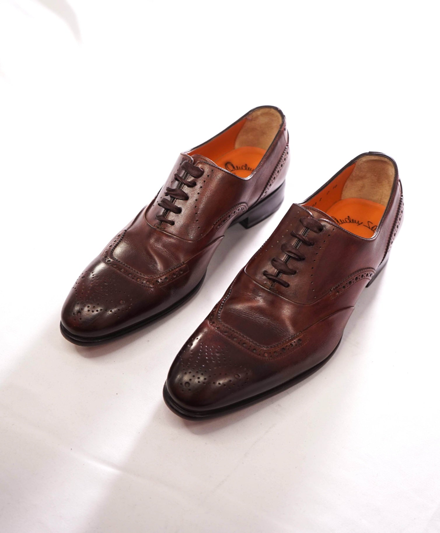 $850 SANTONI - FATTE A MANO Brown Leather Oxfords - US 11 (UK10)