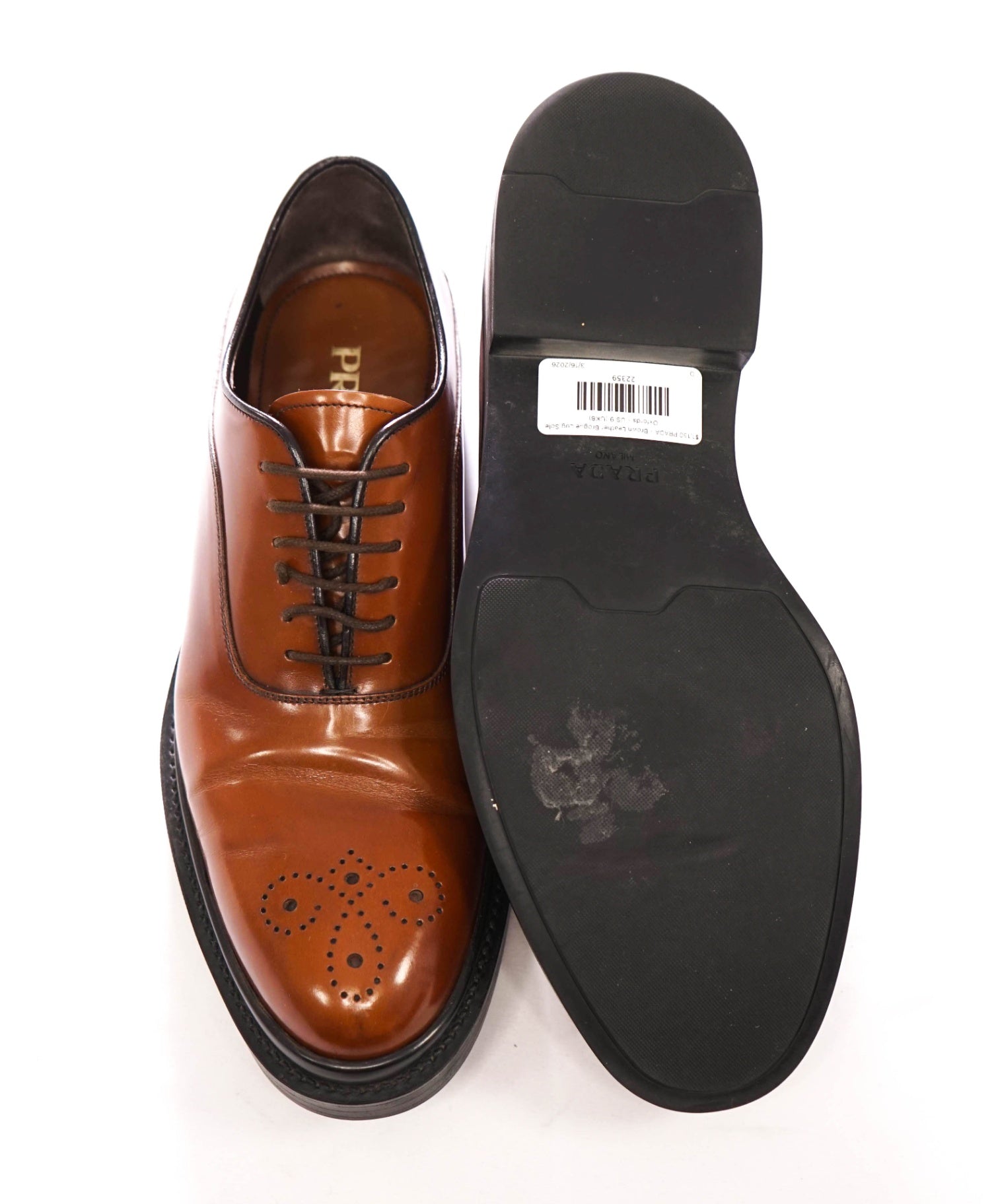 $1,150 PRADA - Brown Leather Brogue Lug Sole Oxfords - US 9 (UK8)