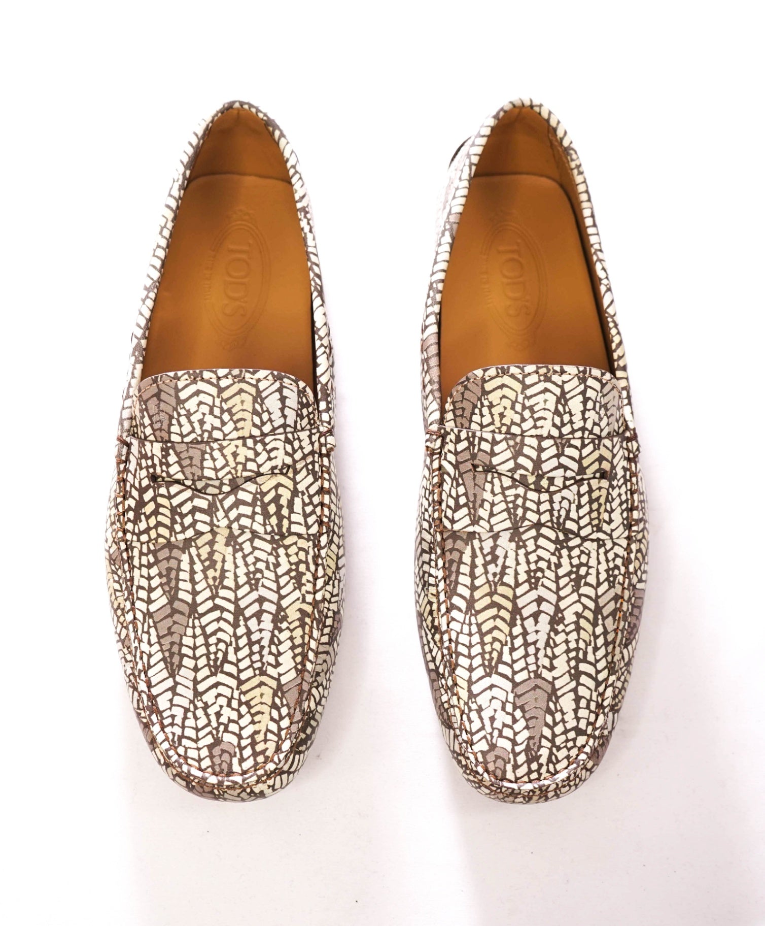 $775 TOD'S - Abstract Green Leather Driving Loafers - US 10 (9UK)