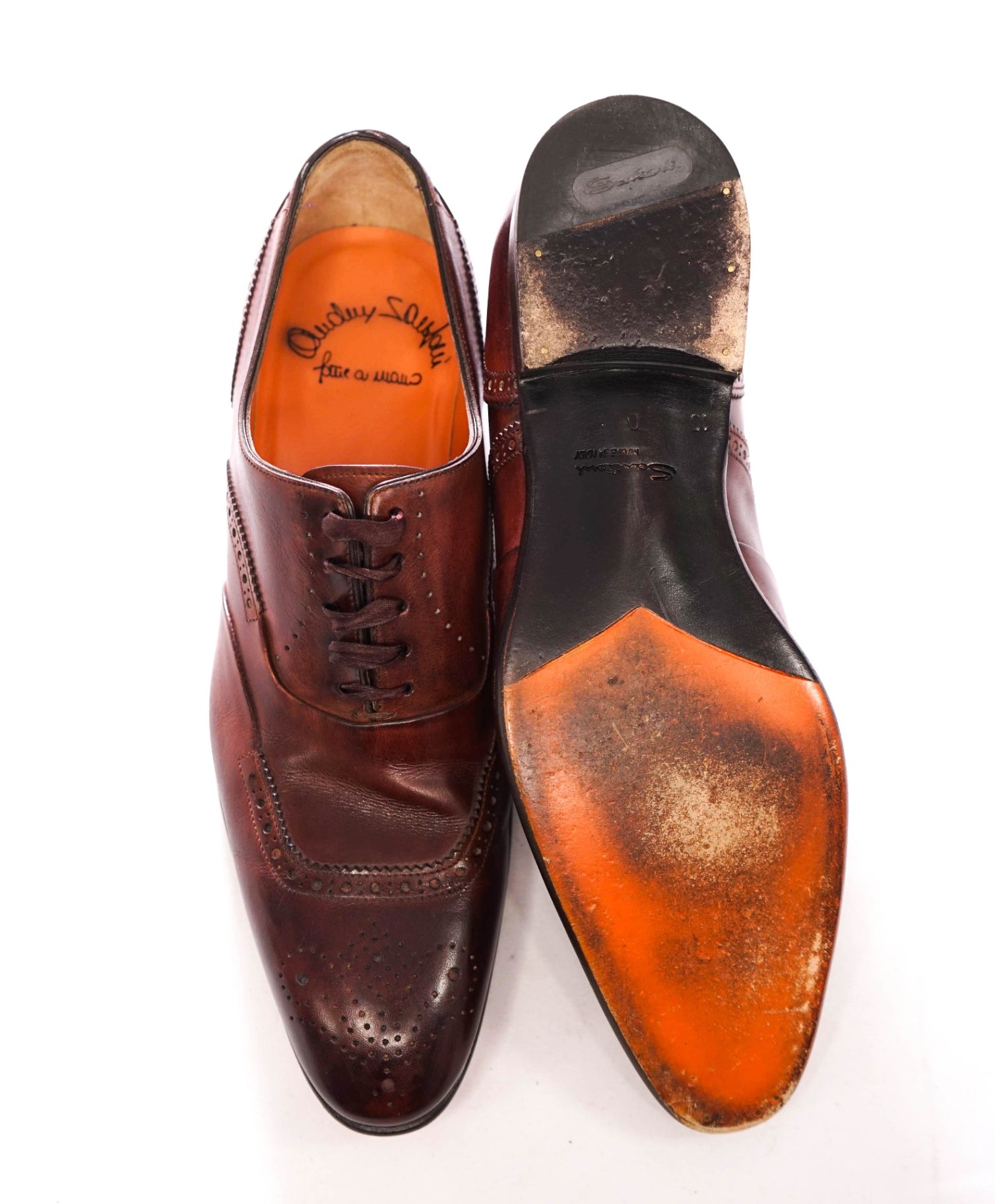 $850 SANTONI - FATTE A MANO Brown Leather Oxfords - US 11 (UK10)